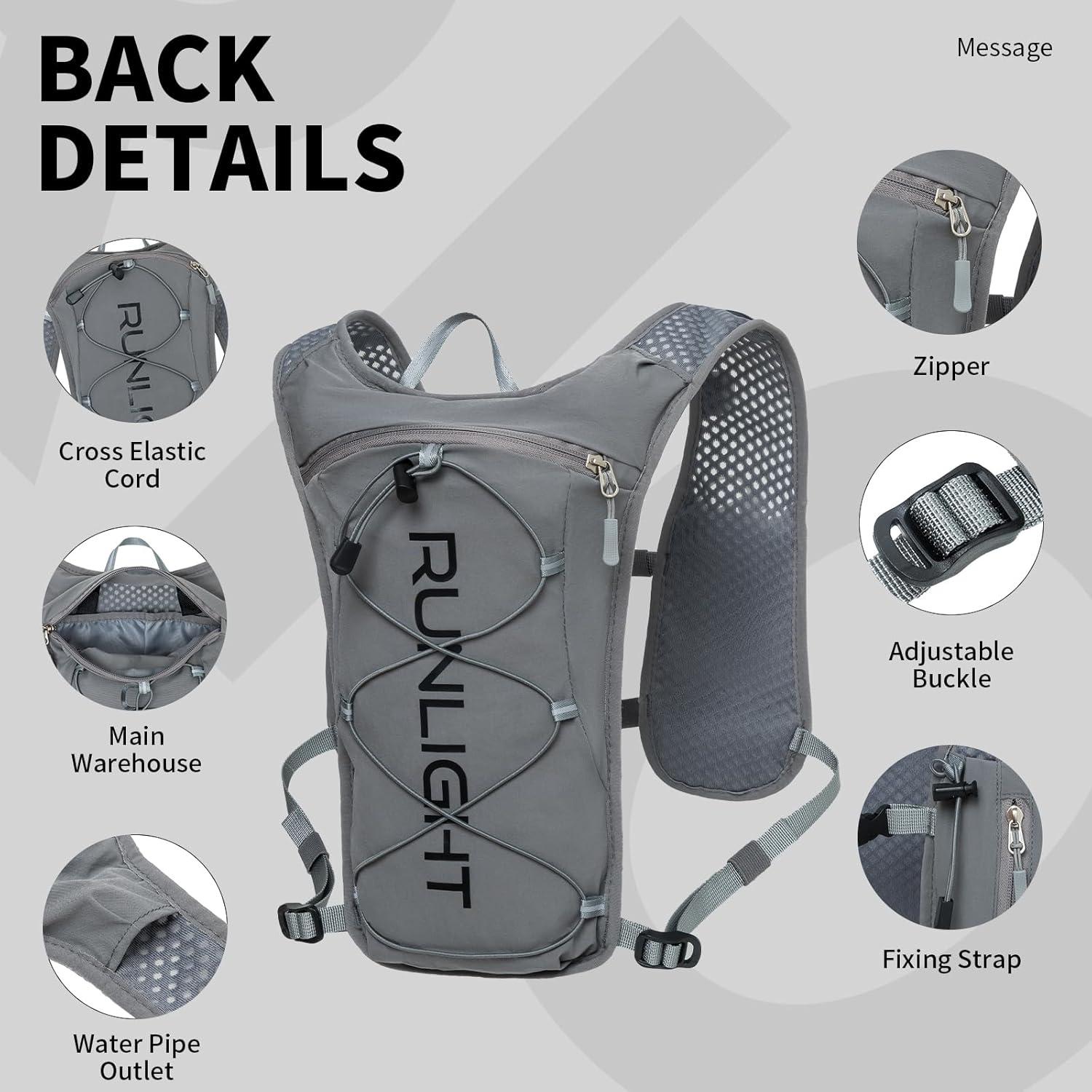 image:imageGilet de course pour homme et femme sangles de poitrine rglables gilet dhydratation avec bouteille deau de 1500 mlGris