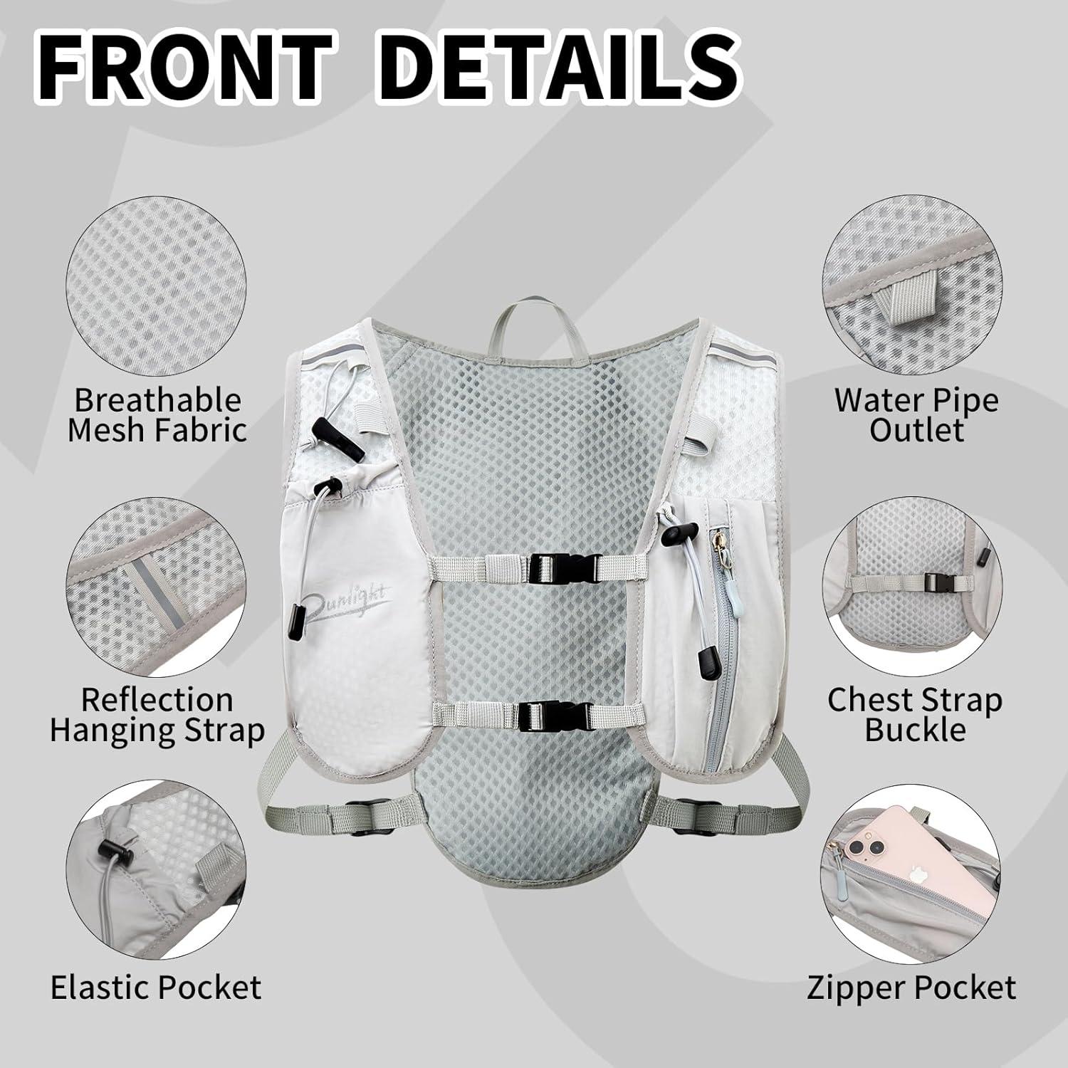 image:imageGilet de course pour homme et femme sangles de poitrine rglables gilet dhydratation avec bouteille deau de 1500 mlGris clair