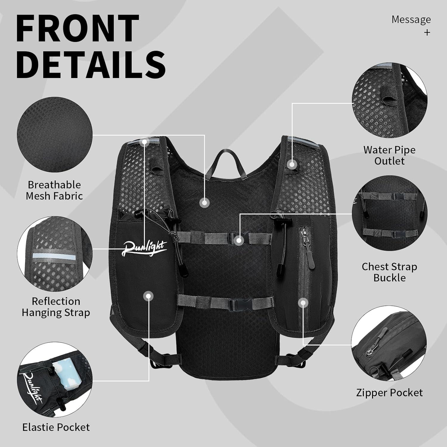 image:imageGilet de course pour homme et femme sangles de poitrine rglables gilet dhydratation avec bouteille deau de 1500 mlNoir