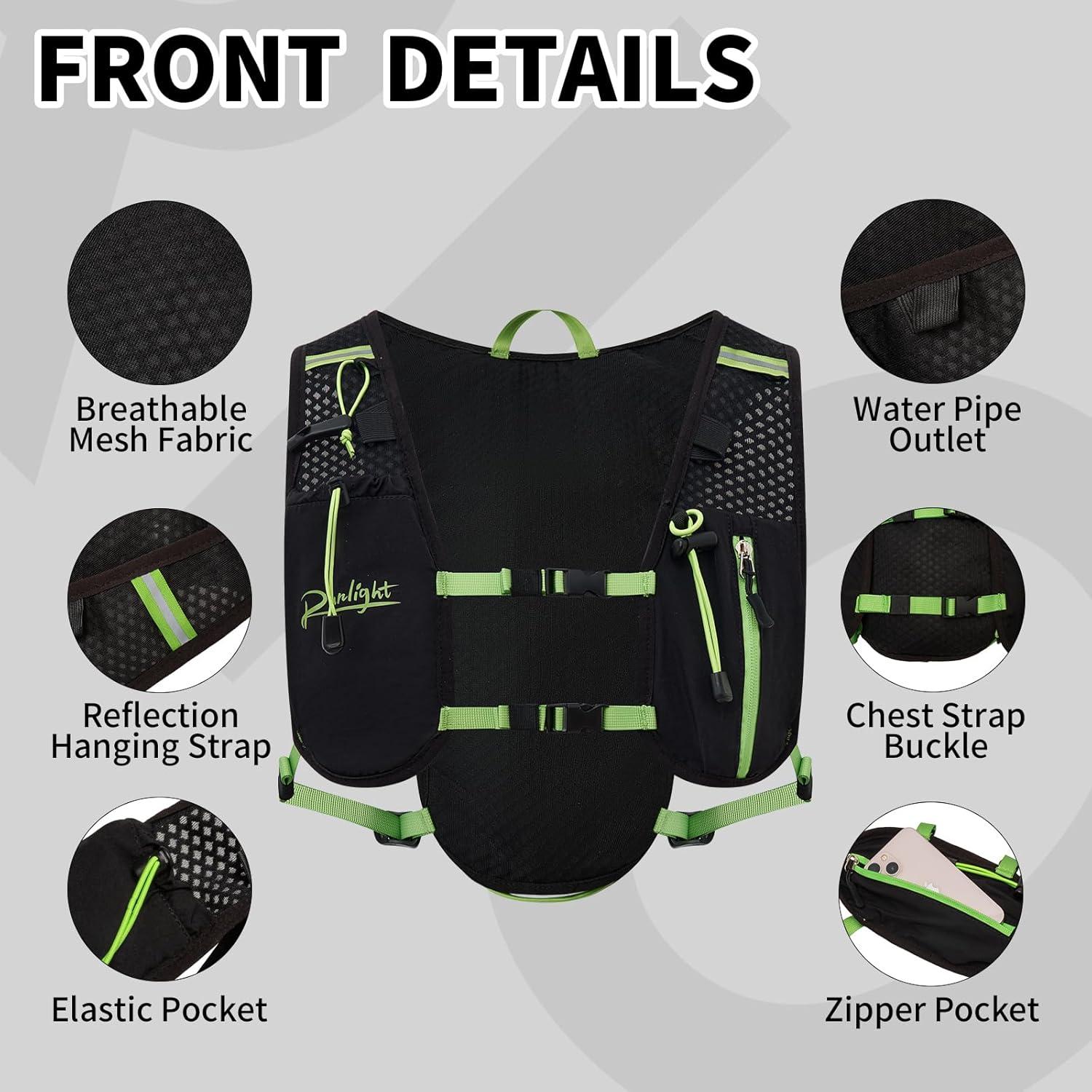 image:imageGilet de course pour homme et femme sangles de poitrine rglables gilet dhydratation avec bouteille deau de 1500 mlNoirvert