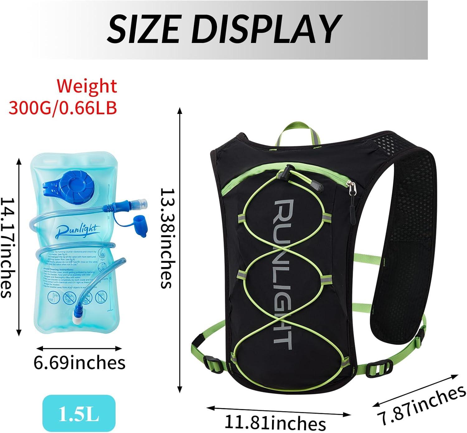 image:imageGilet de course pour homme et femme sangles de poitrine rglables gilet dhydratation avec bouteille deau de 1500 mlNoirvert
