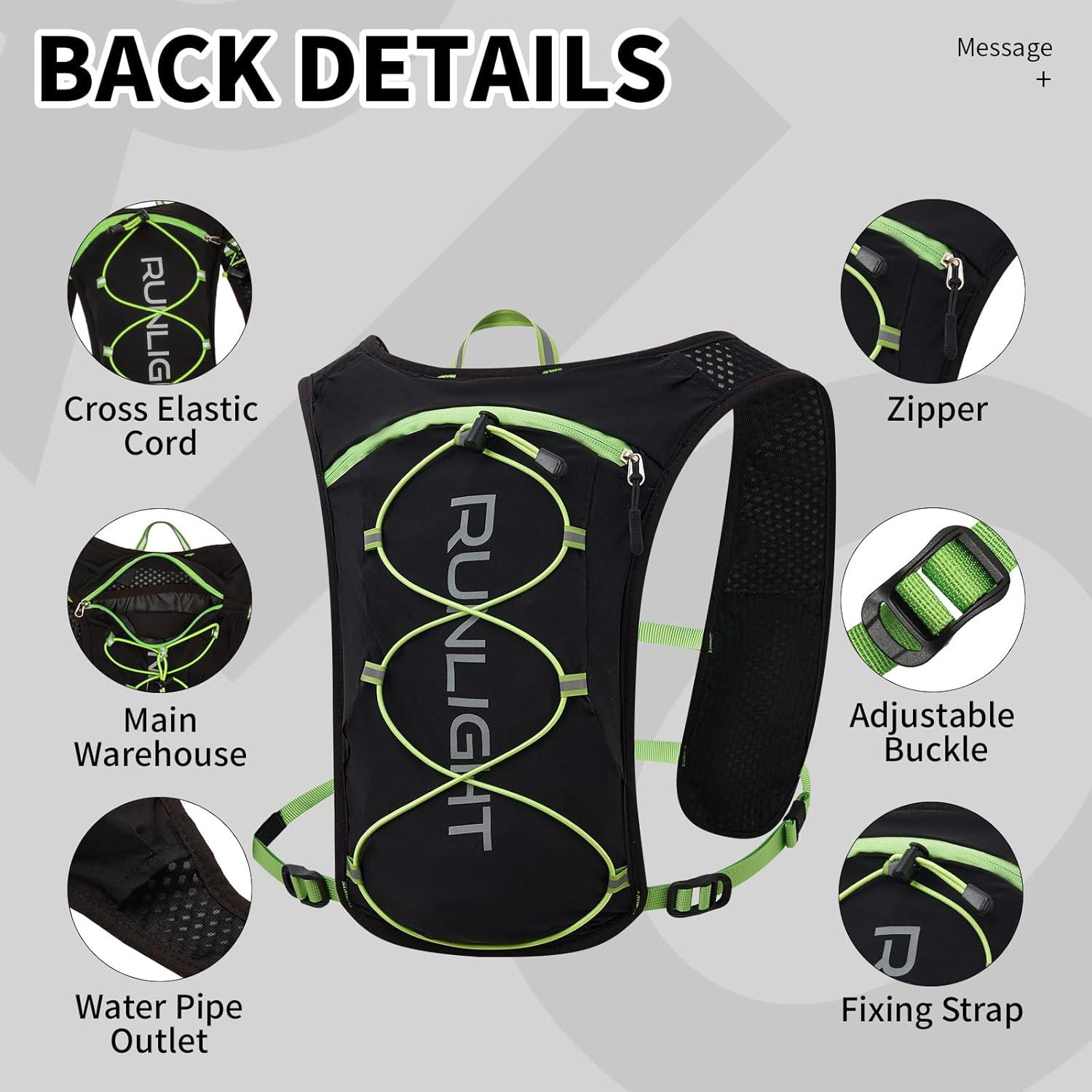 image:imageGilet de course pour homme et femme sangles de poitrine rglables gilet dhydratation avec bouteille deau de 1500 mlNoirvert