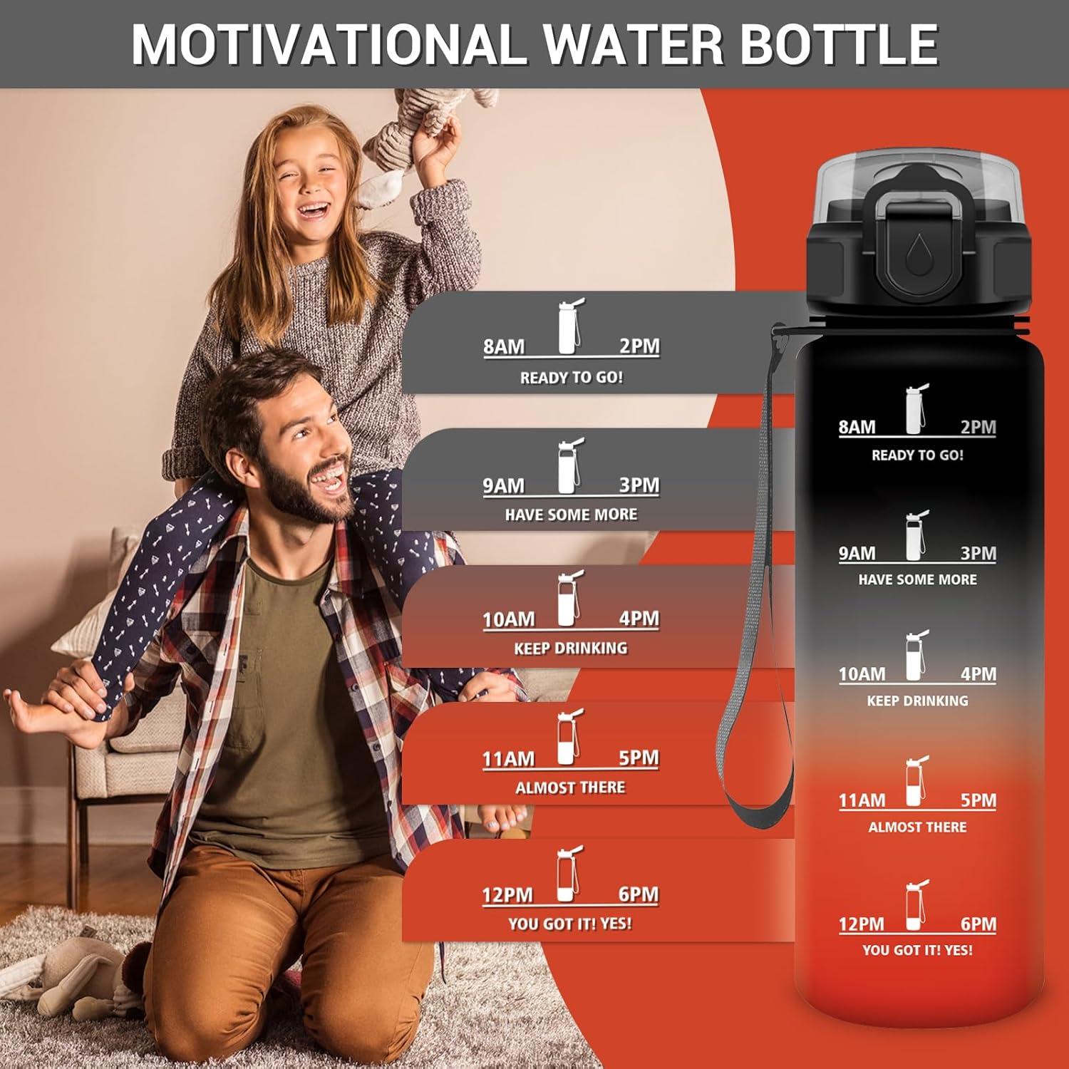 image:imageGourde Motivation 1L Gourde avec Paille sans BPA Bouteille deau de Motivation avec Marqueur de Temps tanche et Rutilisable Bouteille Rutilisable pour lcole Sport Bureau Yoga Camping32oz1000ml Paille Noir Rouge