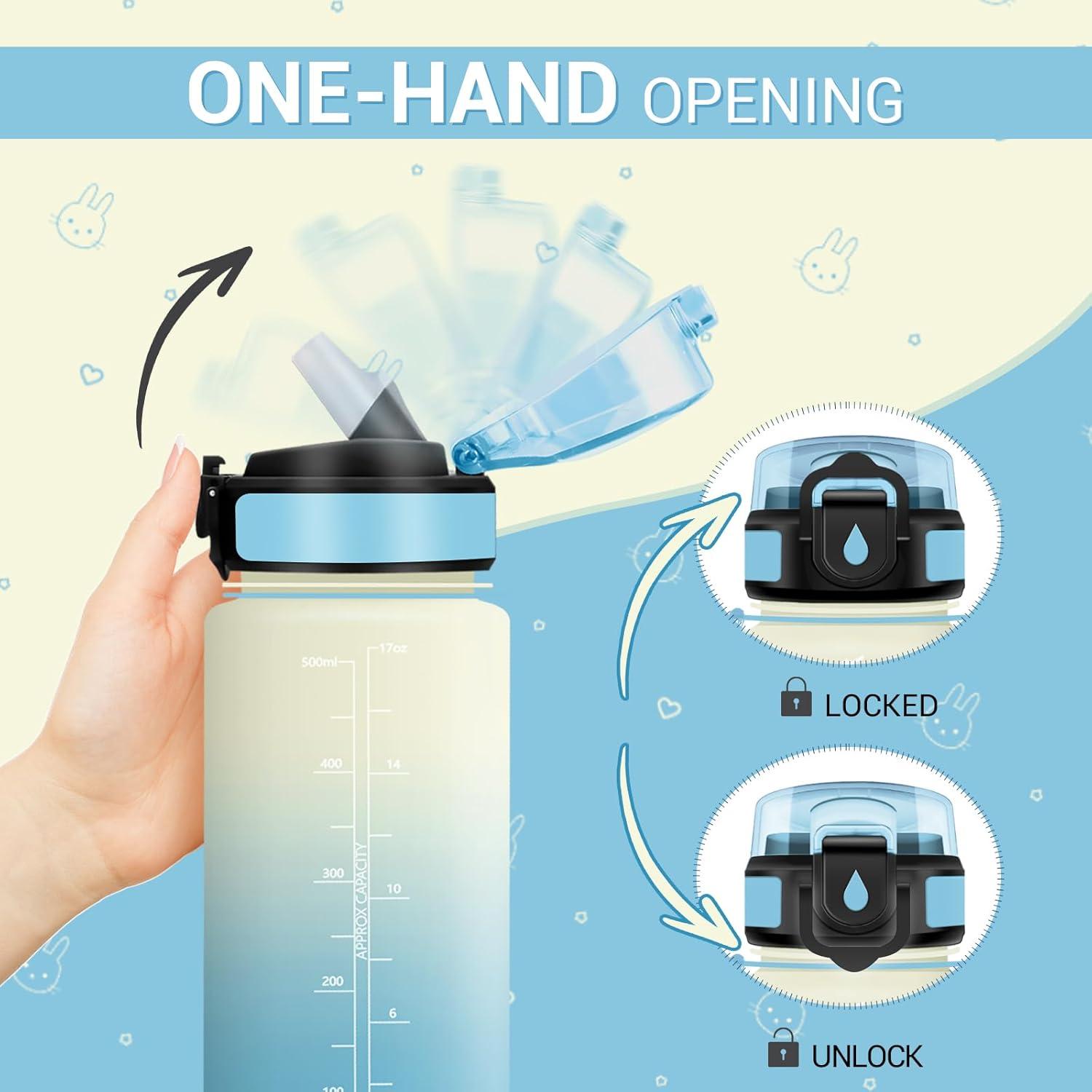 image:imageGourde Motivation 1L Gourde avec Paille sans BPA Bouteille deau de Motivation avec Marqueur de Temps tanche et Rutilisable Bouteille Rutilisable pour lcole Sport Bureau Yoga Camping17oz500ml Paille Blanc Bleu Clair