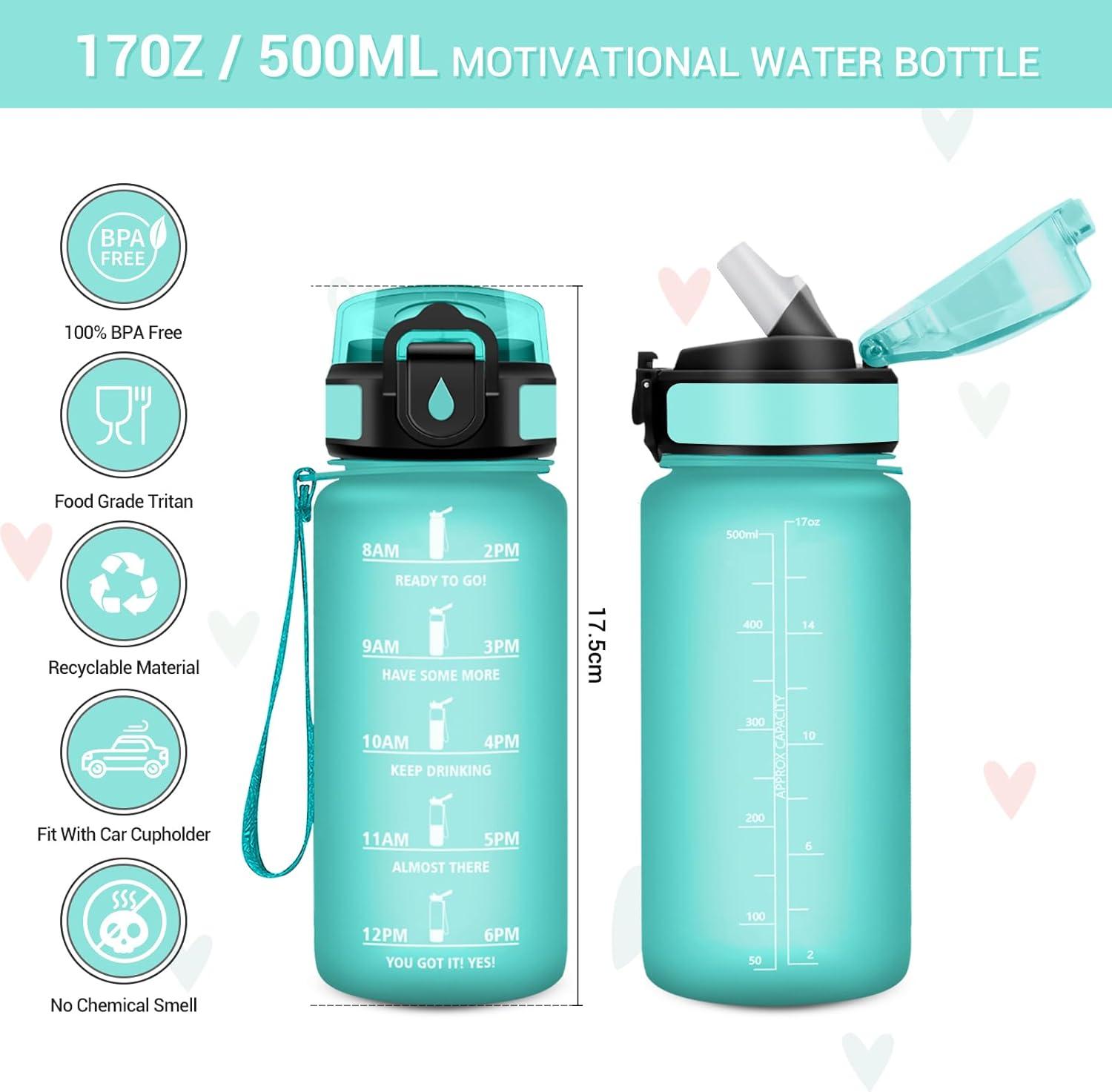 image:imageGourde Motivation 1L Gourde avec Paille sans BPA Bouteille deau de Motivation avec Marqueur de Temps tanche et Rutilisable Bouteille Rutilisable pour lcole Sport Bureau Yoga Camping17oz500ml Paille Mat Bleuvert