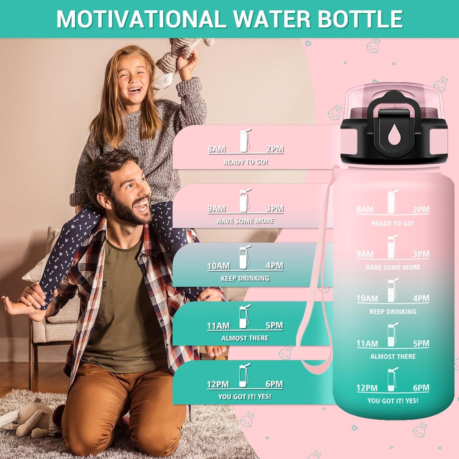 image:imageGourde Motivation 1L Gourde avec Paille sans BPA Bouteille deau de Motivation avec Marqueur de Temps tanche et Rutilisable Bouteille Rutilisable pour lcole Sport Bureau Yoga Camping17oz500ml Paille Rose Cyan