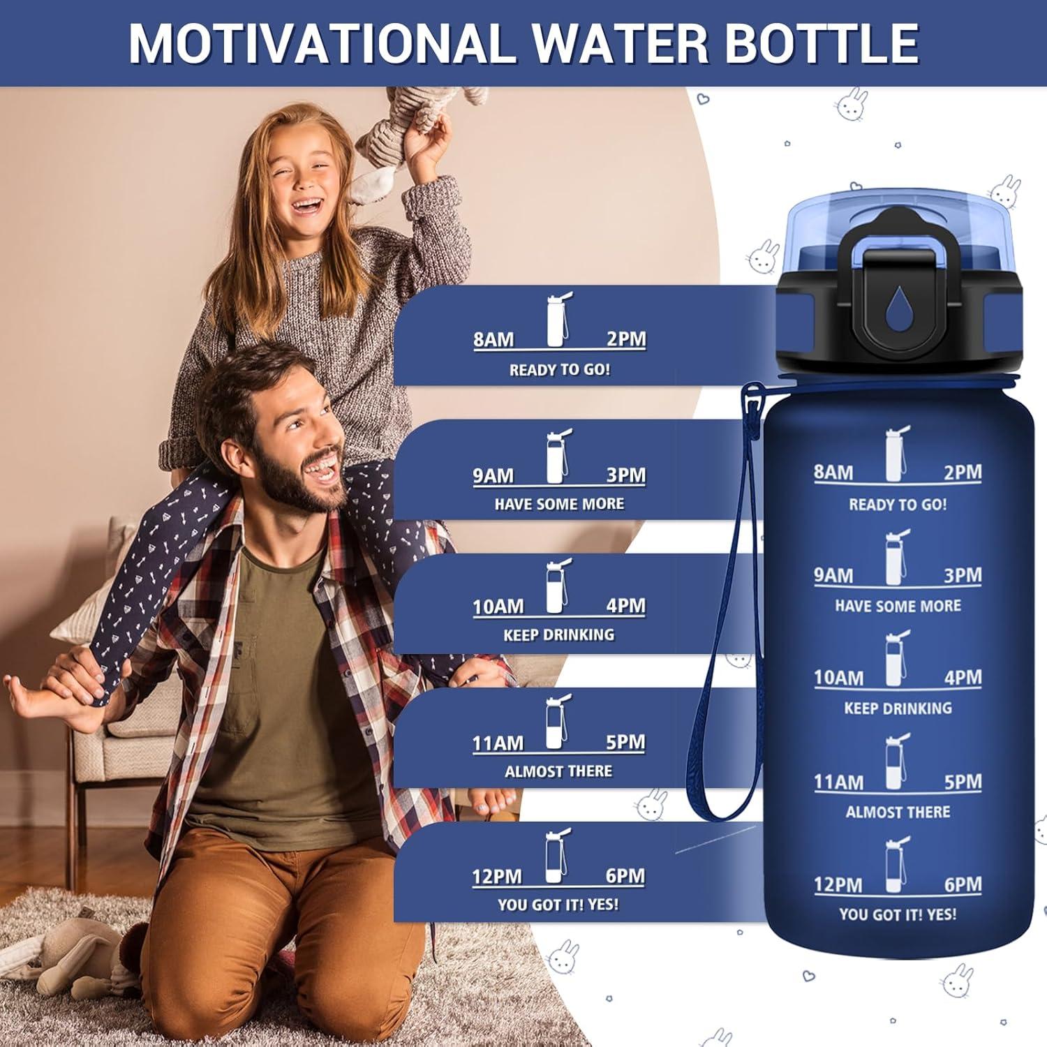 image:imageGourde Motivation 1L Gourde avec Paille sans BPA Bouteille deau de Motivation avec Marqueur de Temps tanche et Rutilisable Bouteille Rutilisable pour lcole Sport Bureau Yoga Camping17oz500ml Paille Mat Bleu Marine