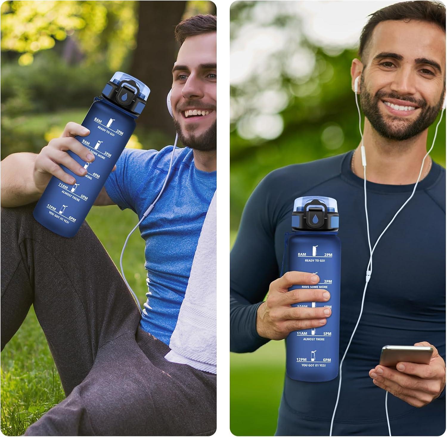 image:imageGourde Motivation 1L Gourde avec Paille sans BPA Bouteille deau de Motivation avec Marqueur de Temps tanche et Rutilisable Bouteille Rutilisable pour lcole Sport Bureau Yoga Camping32oz1000ml Paille Mat Bleu Marine