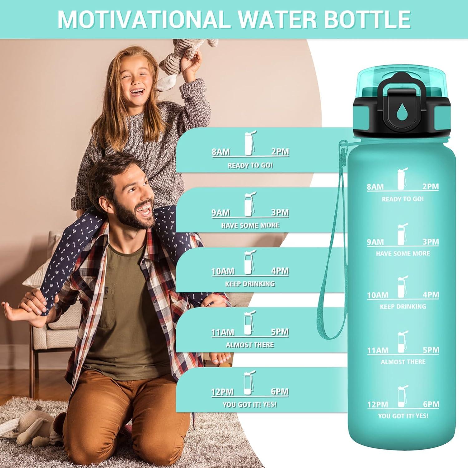 image:imageGourde Motivation 1L Gourde avec Paille sans BPA Bouteille deau de Motivation avec Marqueur de Temps tanche et Rutilisable Bouteille Rutilisable pour lcole Sport Bureau Yoga Camping32oz1000ml Paille Mat Bleuvert