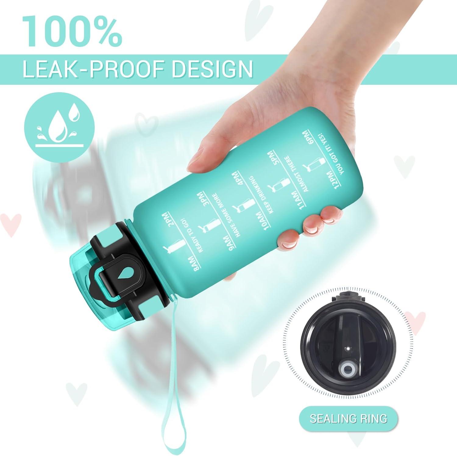 image:imageGourde Motivation 1L Gourde avec Paille sans BPA Bouteille deau de Motivation avec Marqueur de Temps tanche et Rutilisable Bouteille Rutilisable pour lcole Sport Bureau Yoga Camping17oz500ml Paille Mat Bleuvert
