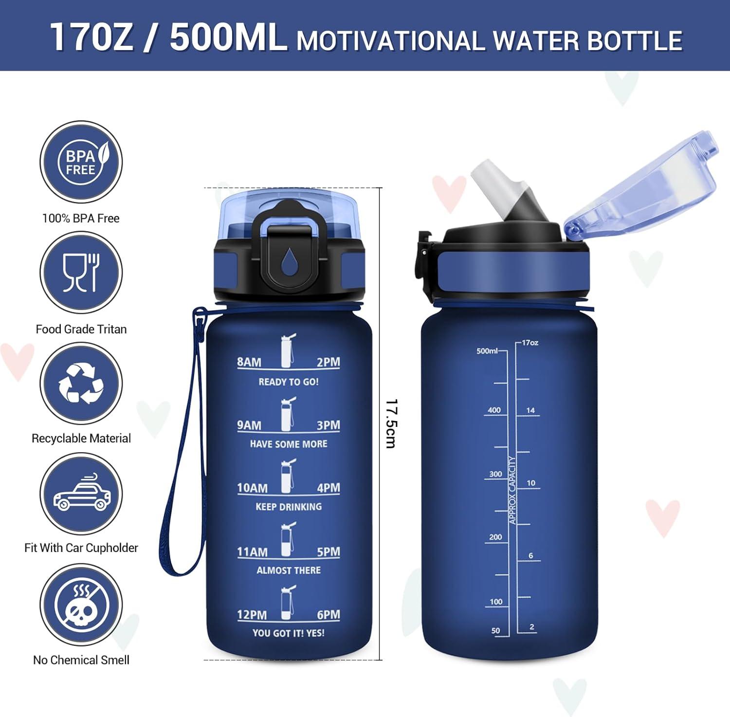 image:imageGourde Motivation 1L Gourde avec Paille sans BPA Bouteille deau de Motivation avec Marqueur de Temps tanche et Rutilisable Bouteille Rutilisable pour lcole Sport Bureau Yoga Camping17oz500ml Paille Mat Bleu Marine