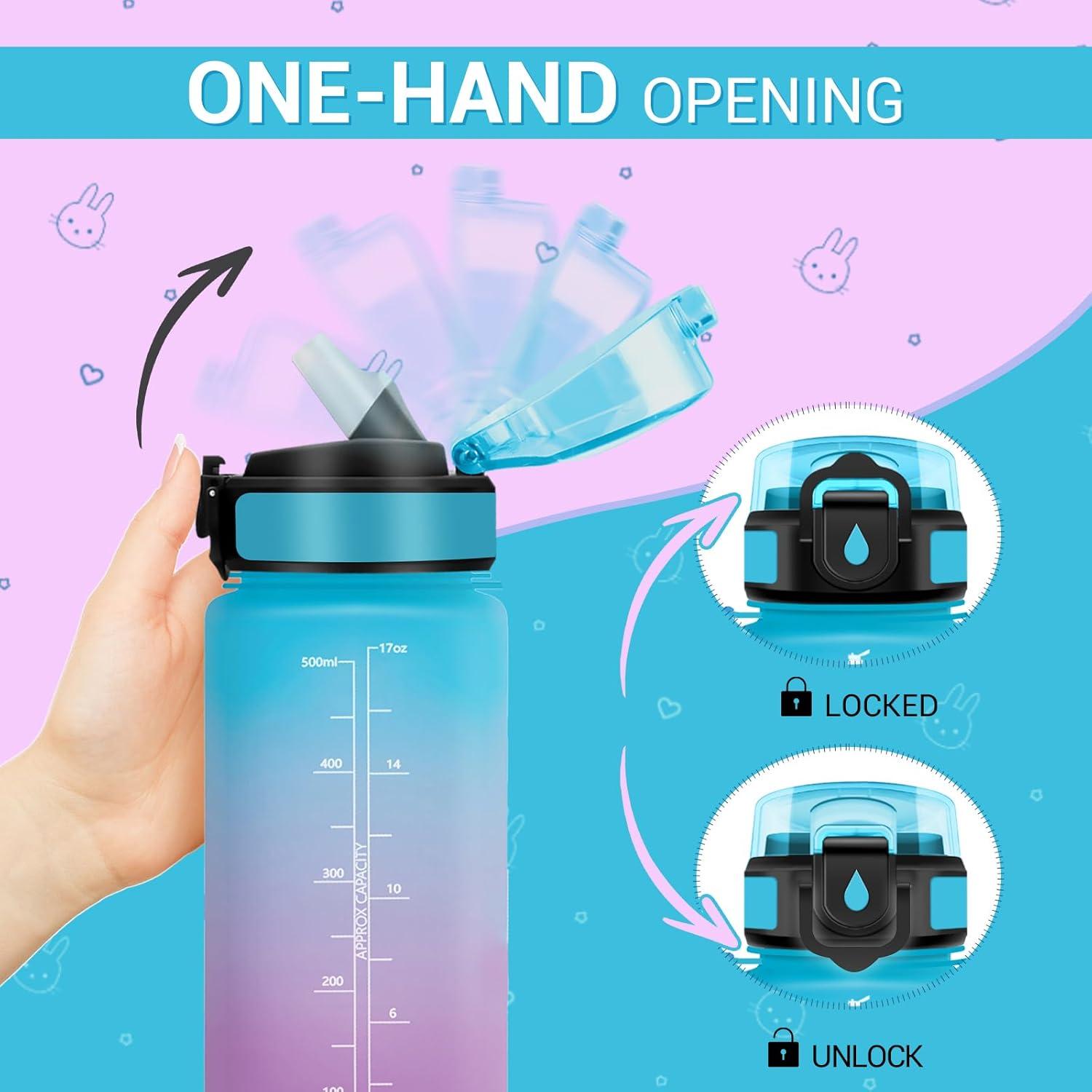 image:imageGourde Motivation 1L Gourde avec Paille sans BPA Bouteille deau de Motivation avec Marqueur de Temps tanche et Rutilisable Bouteille Rutilisable pour lcole Sport Bureau Yoga Camping17oz500ml Paille Bleu Violet