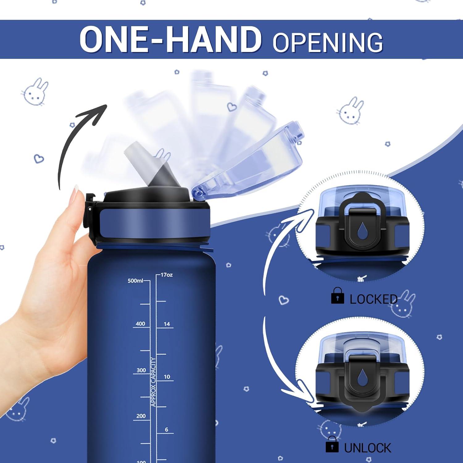 image:imageGourde Motivation 1L Gourde avec Paille sans BPA Bouteille deau de Motivation avec Marqueur de Temps tanche et Rutilisable Bouteille Rutilisable pour lcole Sport Bureau Yoga Camping17oz500ml Paille Mat Bleu Marine