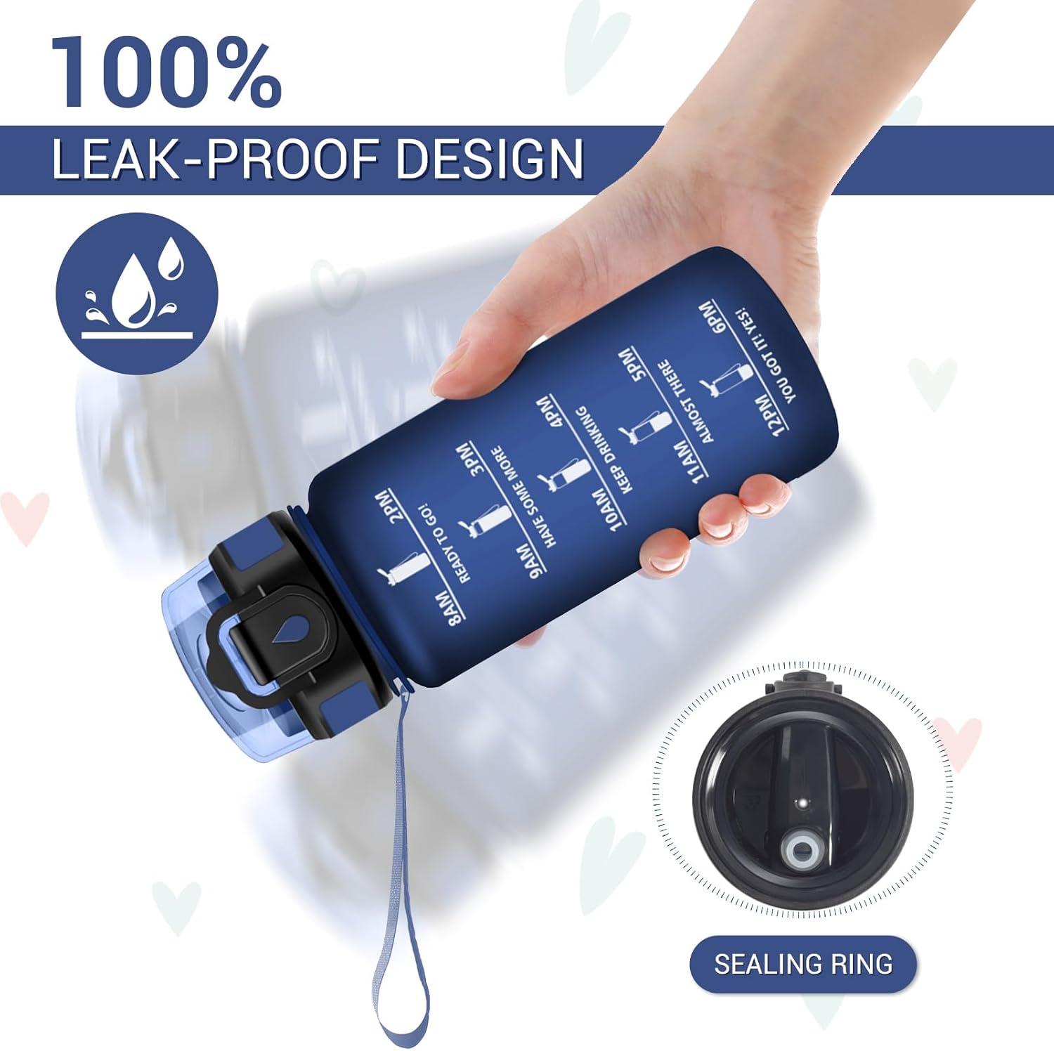 image:imageGourde Motivation 1L Gourde avec Paille sans BPA Bouteille deau de Motivation avec Marqueur de Temps tanche et Rutilisable Bouteille Rutilisable pour lcole Sport Bureau Yoga Camping17oz500ml Paille Mat Bleu Marine