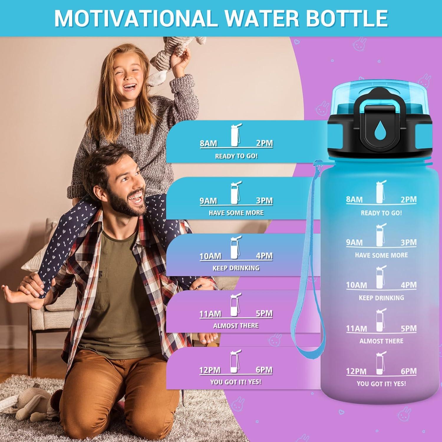 image:imageGourde Motivation 1L Gourde avec Paille sans BPA Bouteille deau de Motivation avec Marqueur de Temps tanche et Rutilisable Bouteille Rutilisable pour lcole Sport Bureau Yoga Camping17oz500ml Paille Bleu Violet