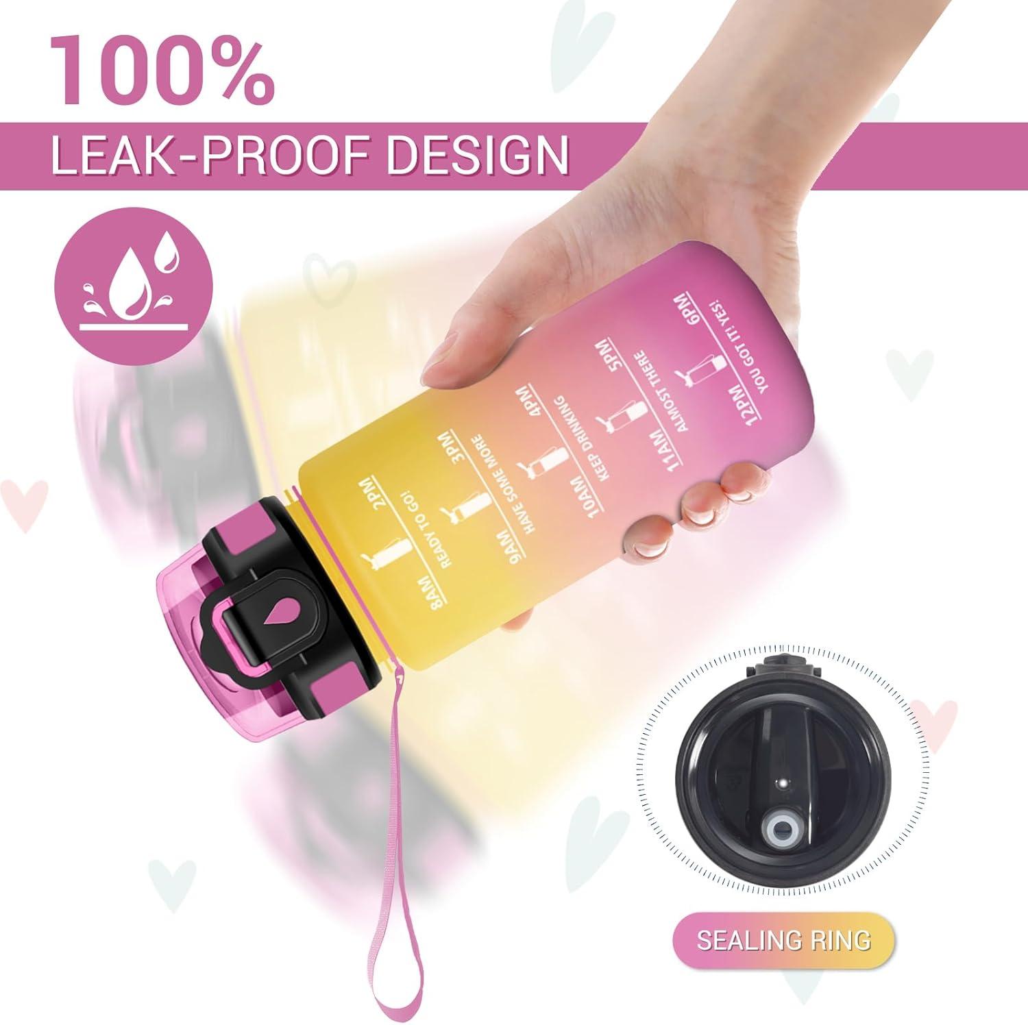 image:imageGourde Motivation 1L Gourde avec Paille sans BPA Bouteille deau de Motivation avec Marqueur de Temps tanche et Rutilisable Bouteille Rutilisable pour lcole Sport Bureau Yoga Camping17oz500ml Paille Jaune Rose