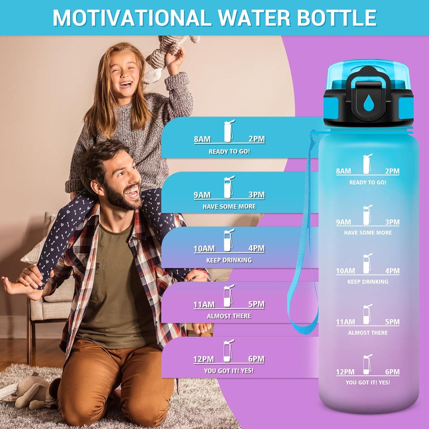 image:imageGourde Motivation 1L Gourde avec Paille sans BPA Bouteille deau de Motivation avec Marqueur de Temps tanche et Rutilisable Bouteille Rutilisable pour lcole Sport Bureau Yoga Camping32oz1000ml Paille Bleu Violet