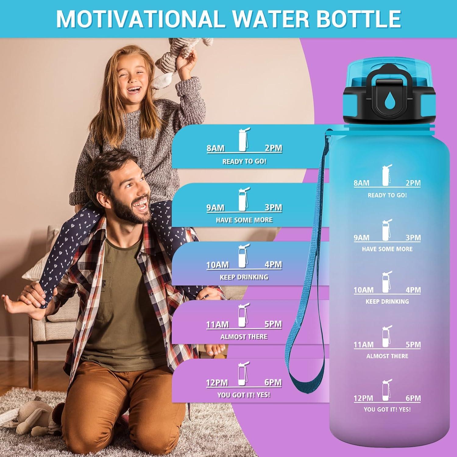 image:imageGourde Motivation 1L Gourde avec Paille sans BPA Bouteille deau de Motivation avec Marqueur de Temps tanche et Rutilisable Bouteille Rutilisable pour lcole Sport Bureau Yoga Camping50oz1500ml Paille Bleu Violet