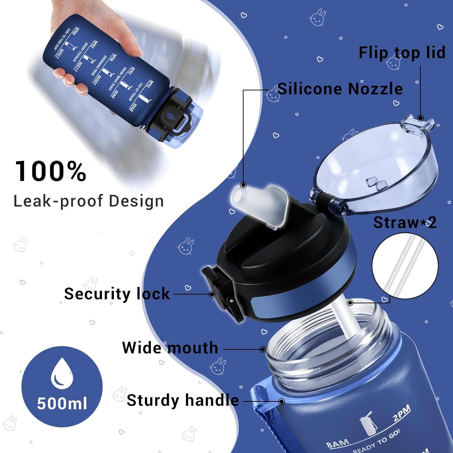 image:imageGourde Motivation 1L Gourde avec Paille sans BPA Bouteille deau de Motivation avec Marqueur de Temps tanche et Rutilisable Bouteille Rutilisable pour lcole Sport Bureau Yoga Camping17oz500ml Paille Mat Bleu Marine