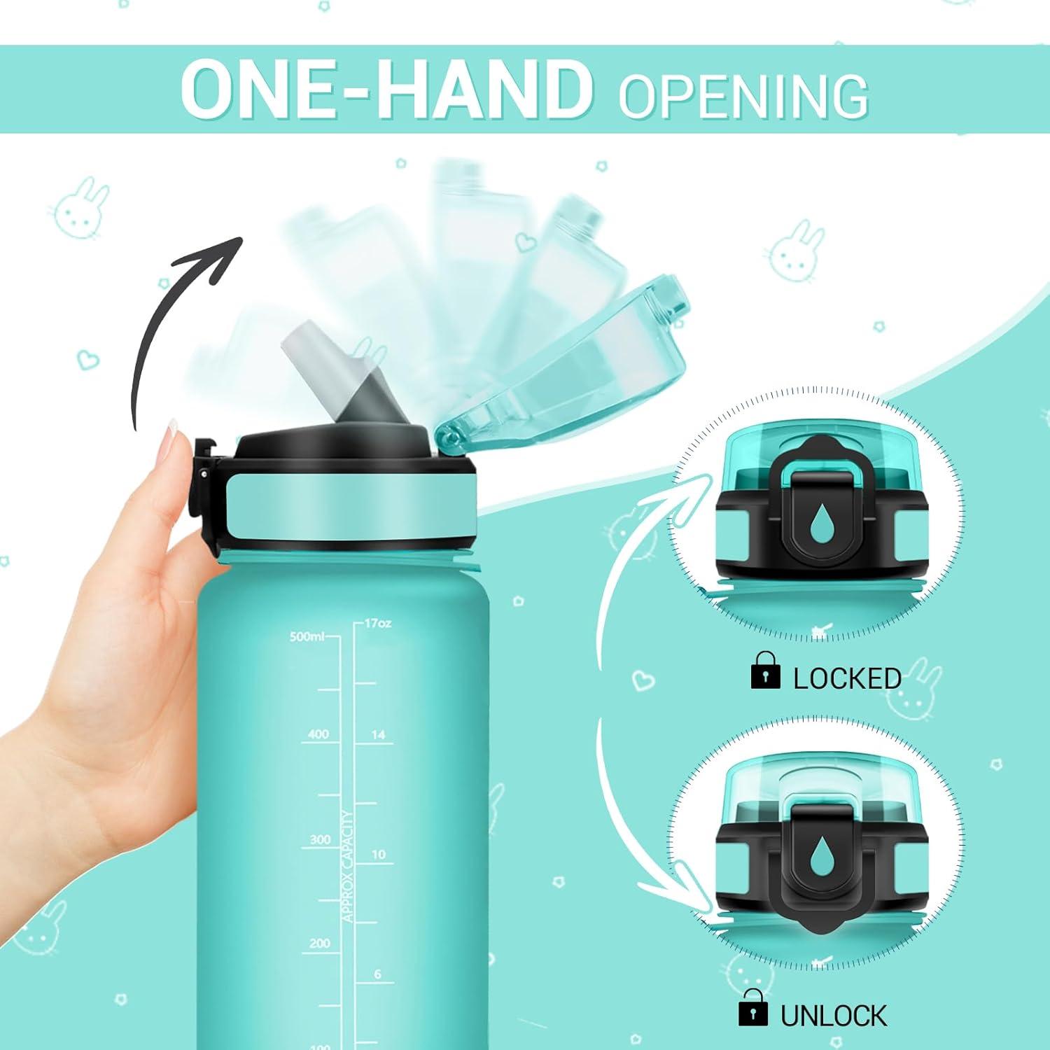 image:imageGourde Motivation 1L Gourde avec Paille sans BPA Bouteille deau de Motivation avec Marqueur de Temps tanche et Rutilisable Bouteille Rutilisable pour lcole Sport Bureau Yoga Camping17oz500ml Paille Mat Bleuvert