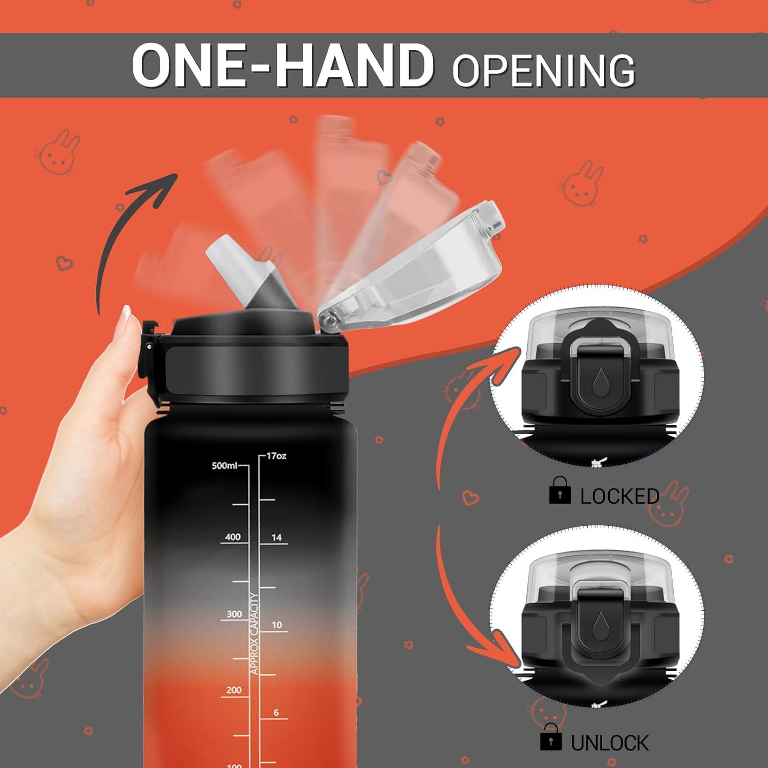 image:imageGourde Motivation 1L Gourde avec Paille sans BPA Bouteille deau de Motivation avec Marqueur de Temps tanche et Rutilisable Bouteille Rutilisable pour lcole Sport Bureau Yoga Camping17oz500ml Paille Noir Rouge