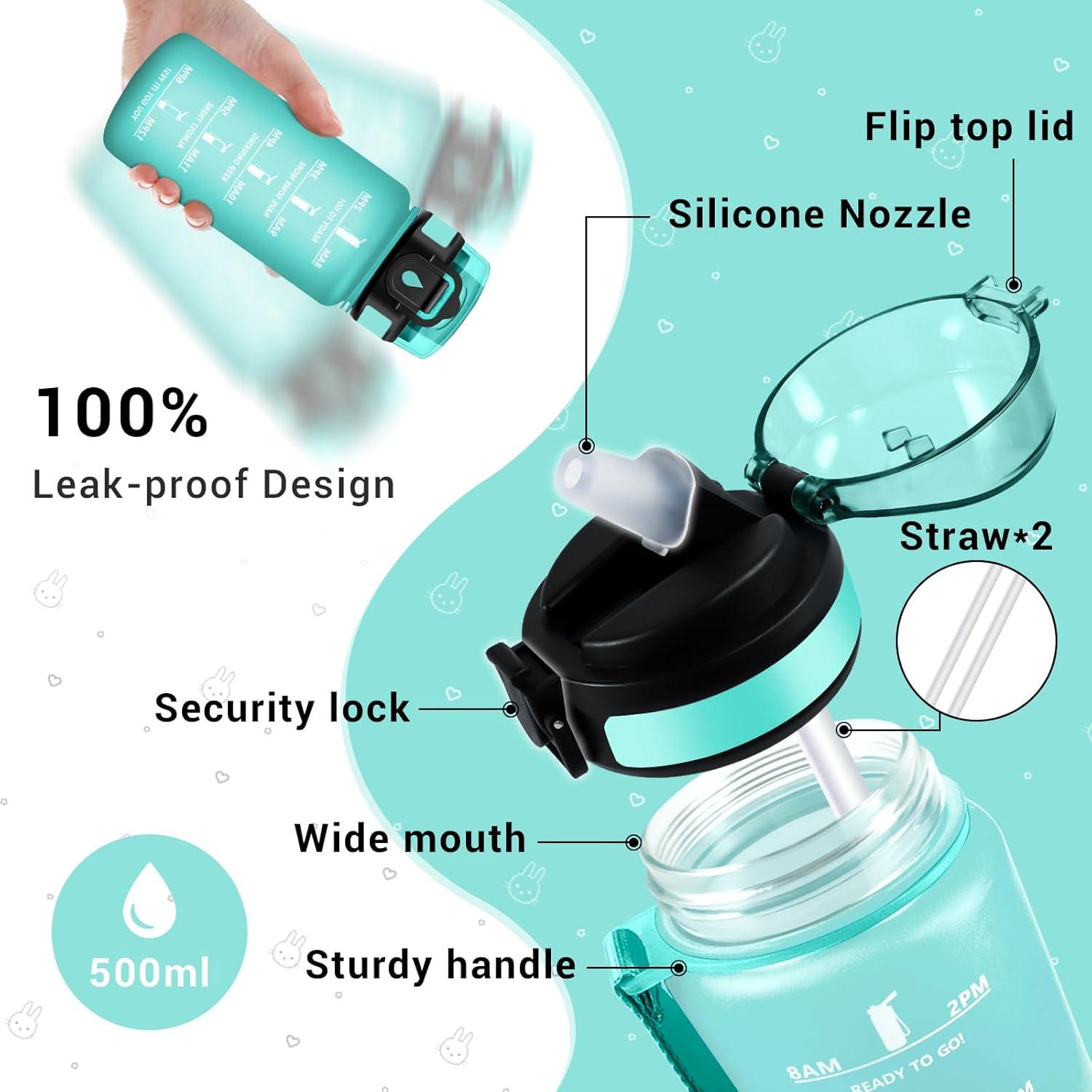 image:imageGourde Motivation 1L Gourde avec Paille sans BPA Bouteille deau de Motivation avec Marqueur de Temps tanche et Rutilisable Bouteille Rutilisable pour lcole Sport Bureau Yoga Camping17oz500ml Paille Mat Bleuvert