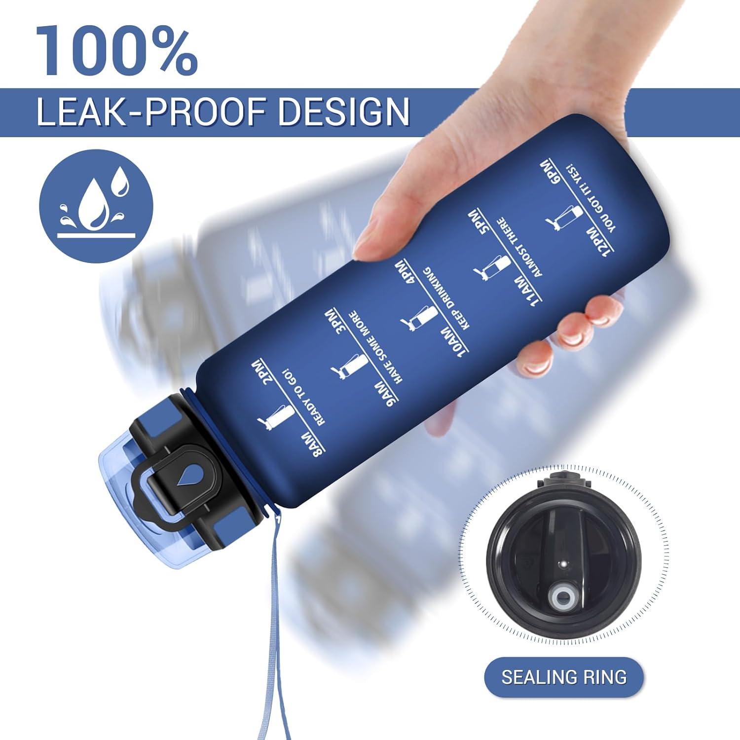 image:imageGourde Motivation 1L Gourde avec Paille sans BPA Bouteille deau de Motivation avec Marqueur de Temps tanche et Rutilisable Bouteille Rutilisable pour lcole Sport Bureau Yoga Camping32oz1000ml Paille Mat Bleu Marine
