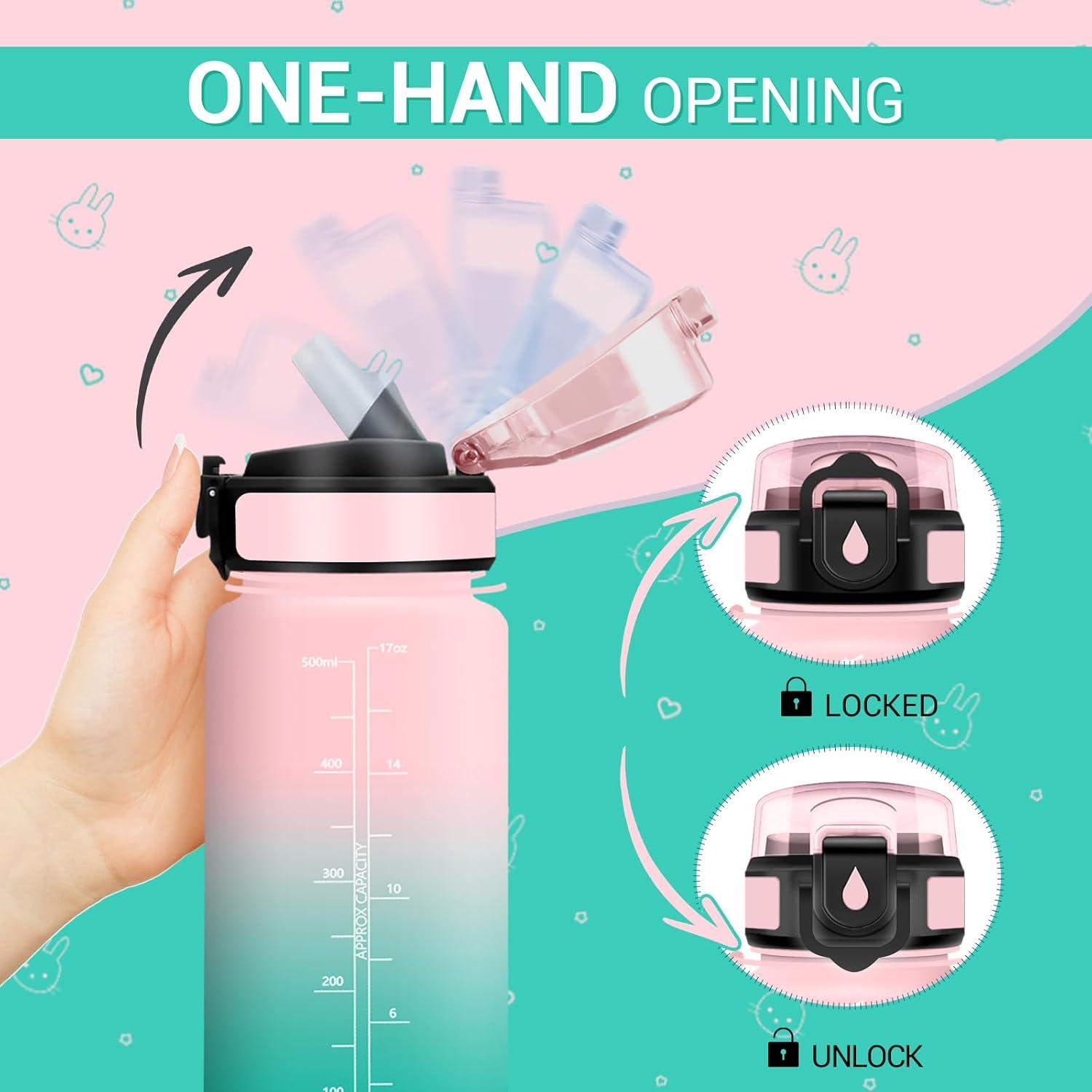 image:imageGourde Motivation 1L Gourde avec Paille sans BPA Bouteille deau de Motivation avec Marqueur de Temps tanche et Rutilisable Bouteille Rutilisable pour lcole Sport Bureau Yoga Camping17oz500ml Paille Rose Cyan