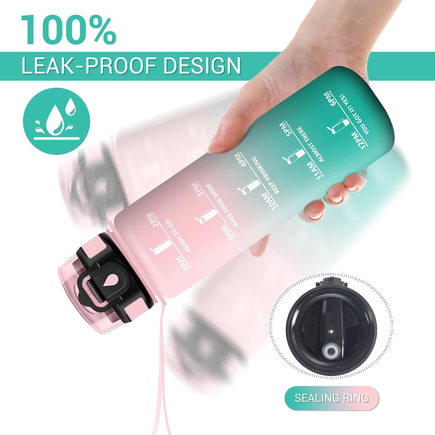 image:imageGourde Motivation 1L Gourde avec Paille sans BPA Bouteille deau de Motivation avec Marqueur de Temps tanche et Rutilisable Bouteille Rutilisable pour lcole Sport Bureau Yoga Camping32oz1000ml Paille Rose Cyan