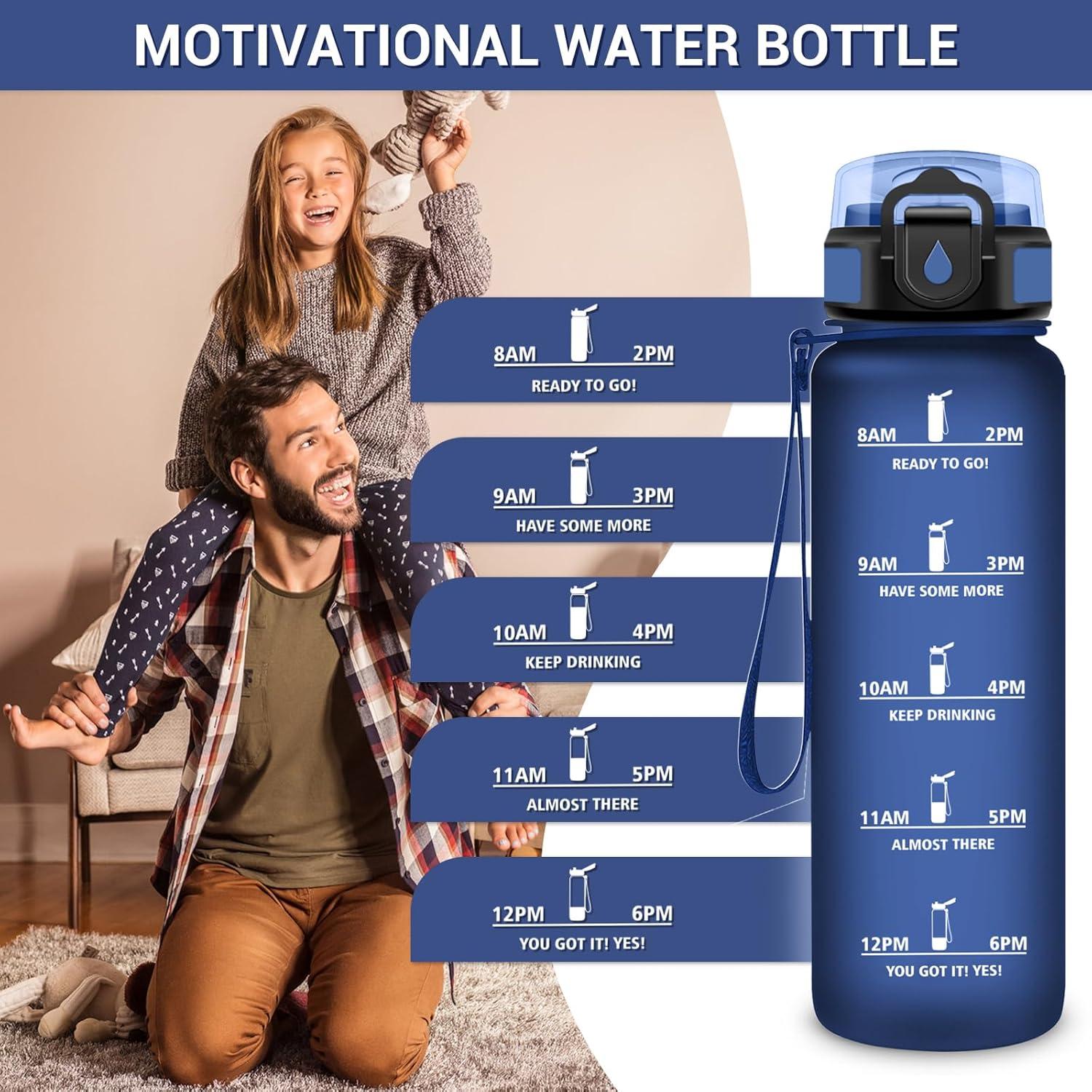 image:imageGourde Motivation 1L Gourde avec Paille sans BPA Bouteille deau de Motivation avec Marqueur de Temps tanche et Rutilisable Bouteille Rutilisable pour lcole Sport Bureau Yoga Camping32oz1000ml Paille Mat Bleu Marine