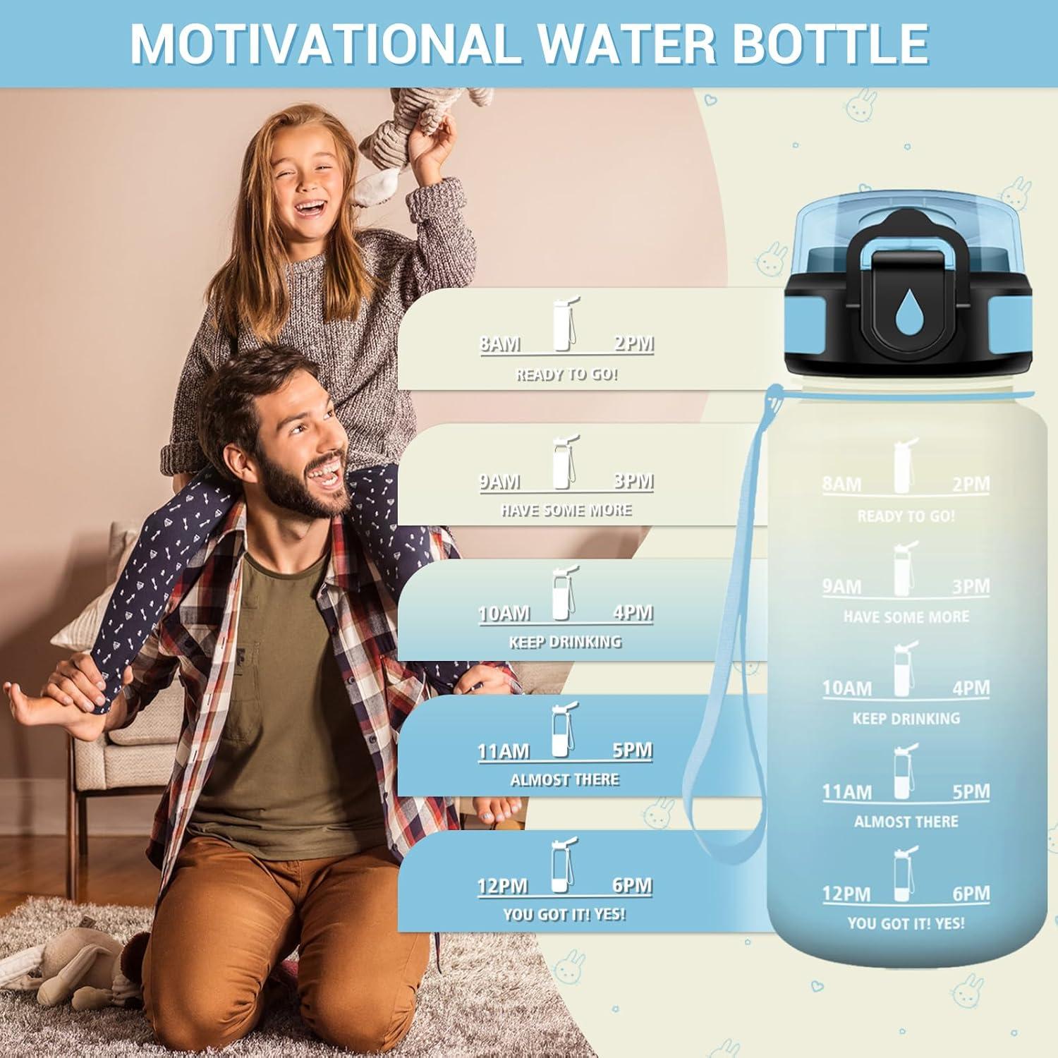 image:imageGourde Motivation 1L Gourde avec Paille sans BPA Bouteille deau de Motivation avec Marqueur de Temps tanche et Rutilisable Bouteille Rutilisable pour lcole Sport Bureau Yoga Camping17oz500ml Paille Blanc Bleu Clair