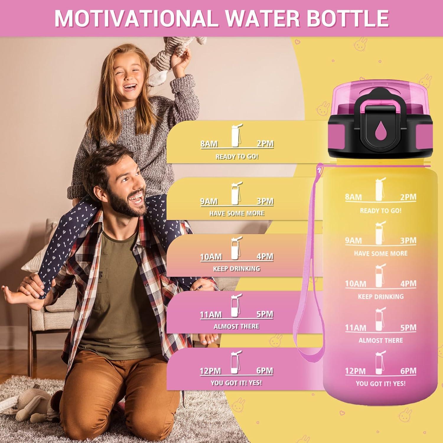 image:imageGourde Motivation 1L Gourde avec Paille sans BPA Bouteille deau de Motivation avec Marqueur de Temps tanche et Rutilisable Bouteille Rutilisable pour lcole Sport Bureau Yoga Camping17oz500ml Paille Jaune Rose