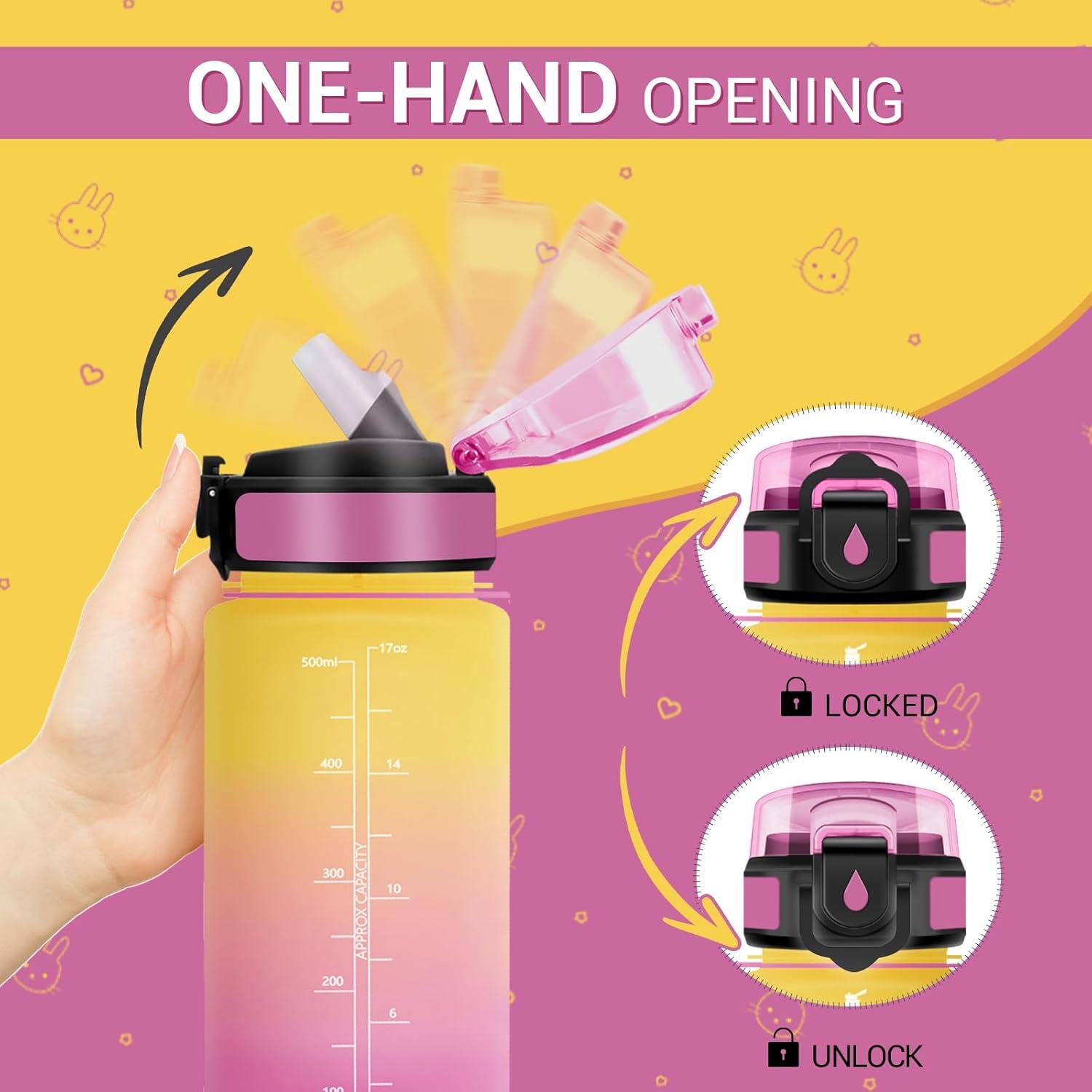image:imageGourde Motivation 1L Gourde avec Paille sans BPA Bouteille deau de Motivation avec Marqueur de Temps tanche et Rutilisable Bouteille Rutilisable pour lcole Sport Bureau Yoga Camping17oz500ml Paille Jaune Rose