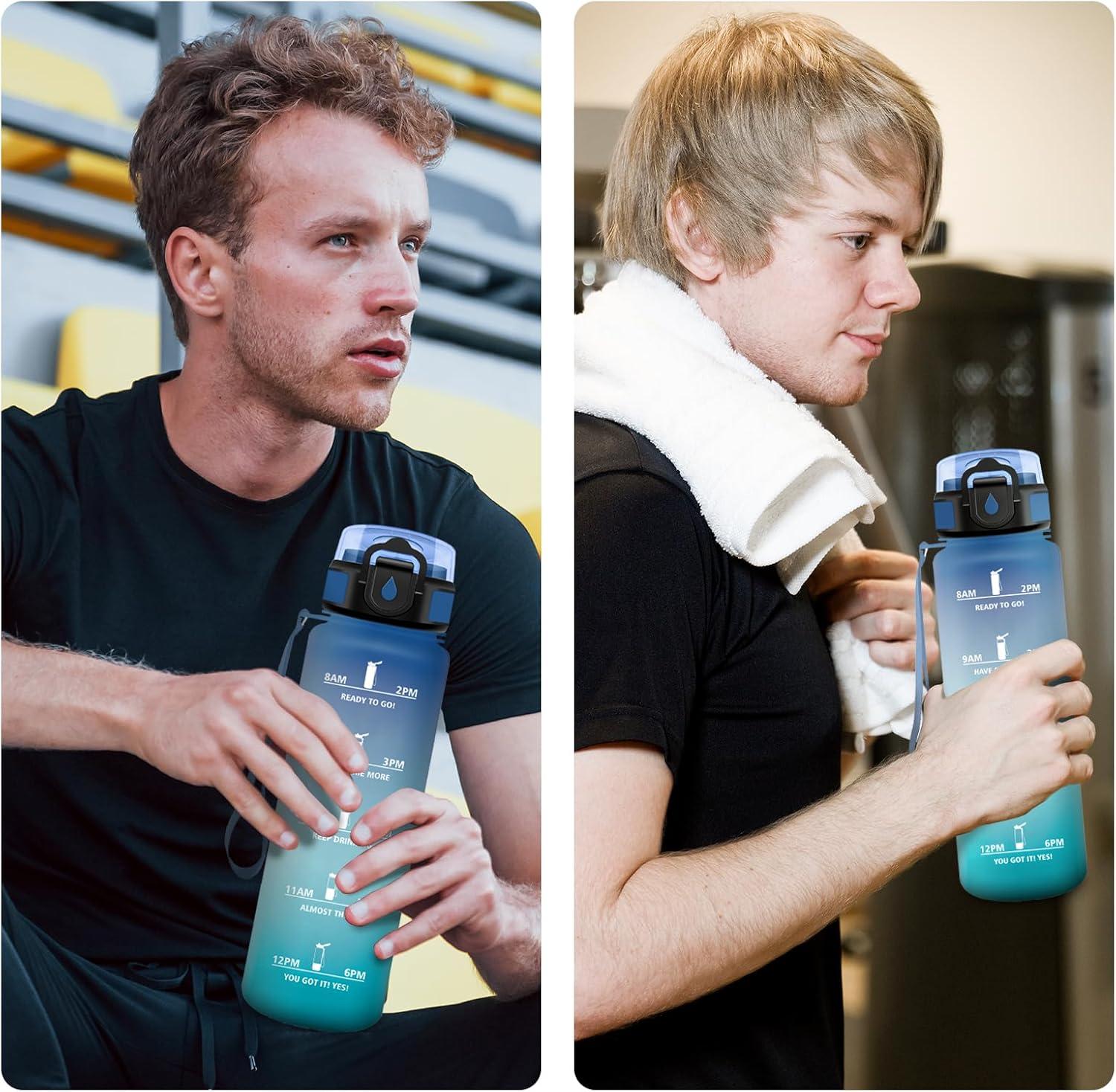 image:imageGourde Motivation 1L Gourde avec Paille sans BPA Bouteille deau de Motivation avec Marqueur de Temps tanche et Rutilisable Bouteille Rutilisable pour lcole Sport Bureau Yoga Camping32oz1000ml Paille Bleu Vert