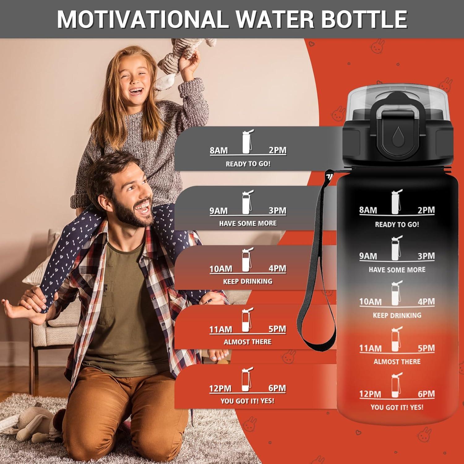 image:imageGourde Motivation 1L Gourde avec Paille sans BPA Bouteille deau de Motivation avec Marqueur de Temps tanche et Rutilisable Bouteille Rutilisable pour lcole Sport Bureau Yoga Camping17oz500ml Paille Noir Rouge