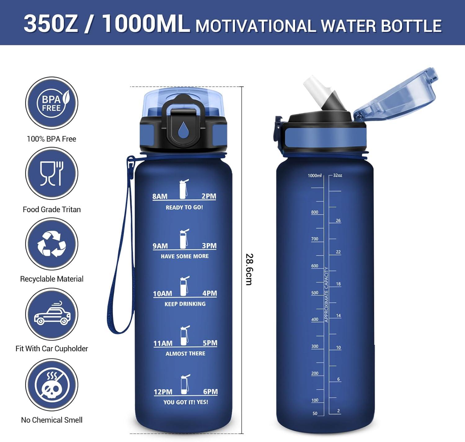 image:imageGourde Motivation 1L Gourde avec Paille sans BPA Bouteille deau de Motivation avec Marqueur de Temps tanche et Rutilisable Bouteille Rutilisable pour lcole Sport Bureau Yoga Camping32oz1000ml Paille Mat Bleu Marine
