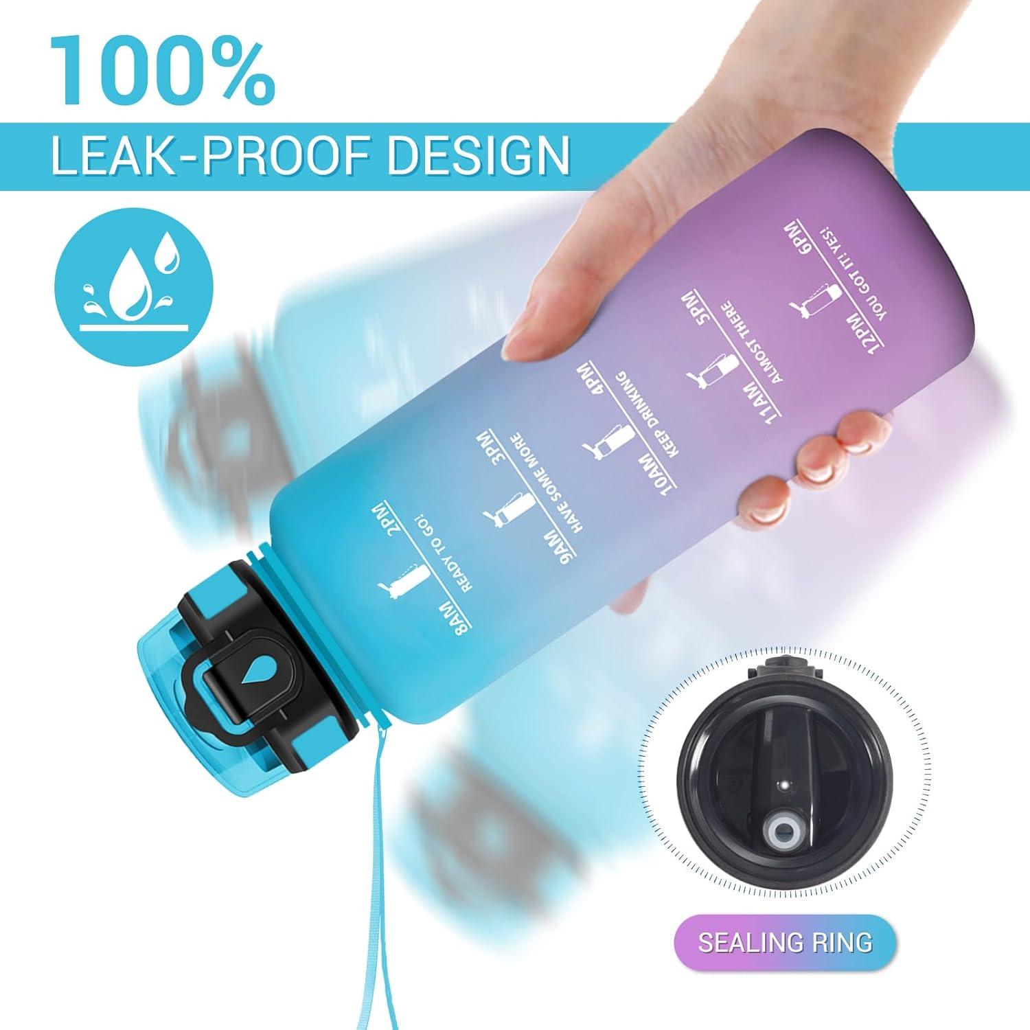 image:imageGourde Motivation 1L Gourde avec Paille sans BPA Bouteille deau de Motivation avec Marqueur de Temps tanche et Rutilisable Bouteille Rutilisable pour lcole Sport Bureau Yoga Camping50oz1500ml Paille Bleu Violet