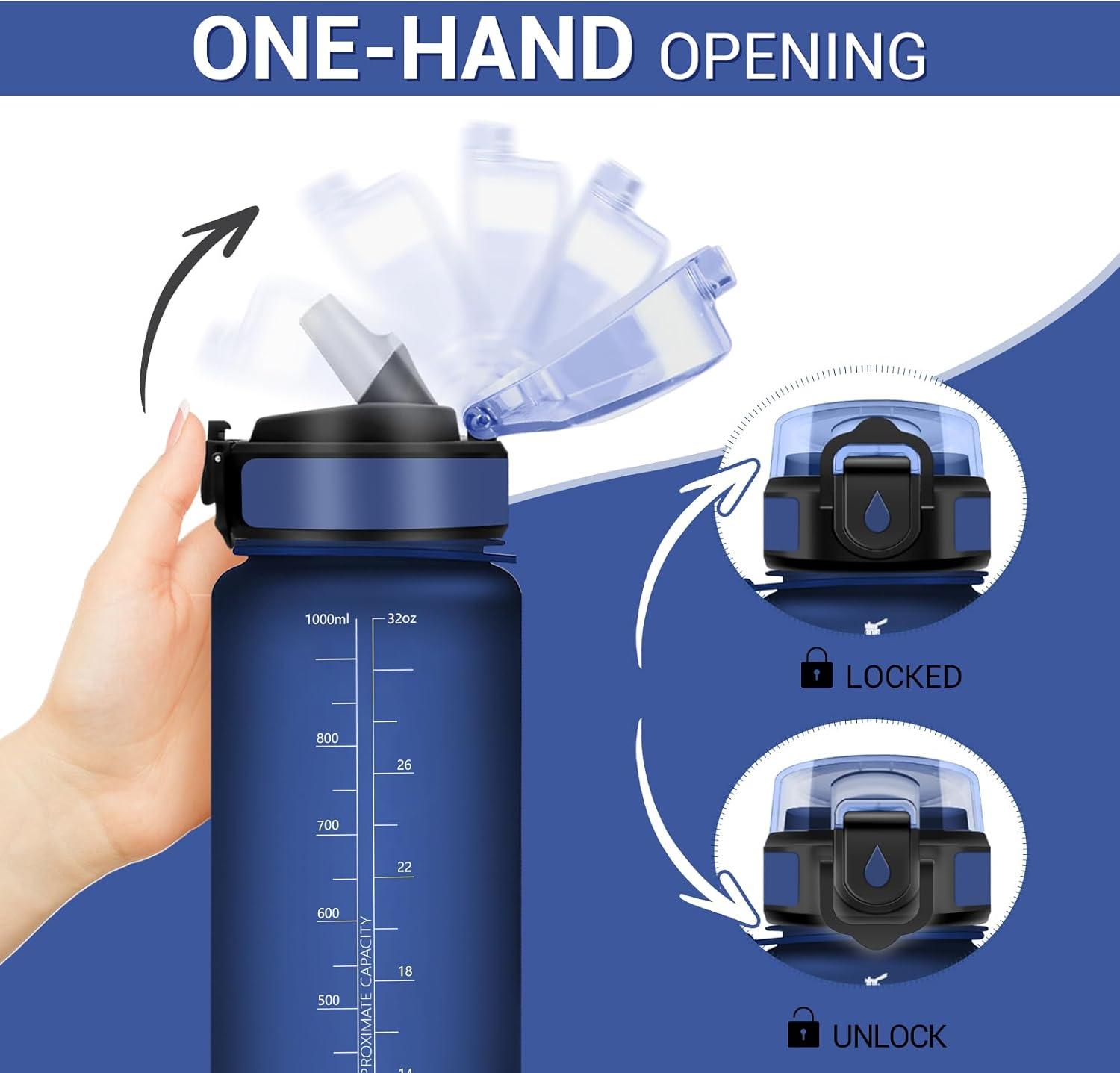 image:imageGourde Motivation 1L Gourde avec Paille sans BPA Bouteille deau de Motivation avec Marqueur de Temps tanche et Rutilisable Bouteille Rutilisable pour lcole Sport Bureau Yoga Camping32oz1000ml Paille Mat Bleu Marine