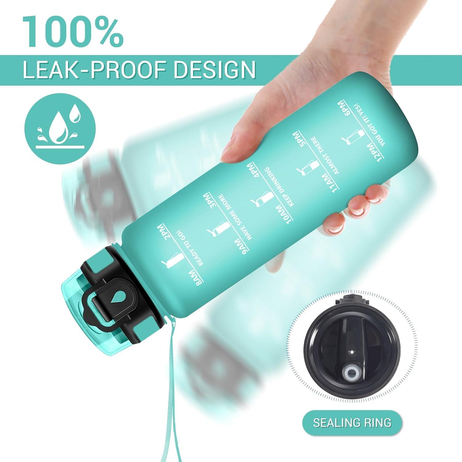 image:imageGourde Motivation 1L Gourde avec Paille sans BPA Bouteille deau de Motivation avec Marqueur de Temps tanche et Rutilisable Bouteille Rutilisable pour lcole Sport Bureau Yoga Camping32oz1000ml Paille Mat Bleuvert