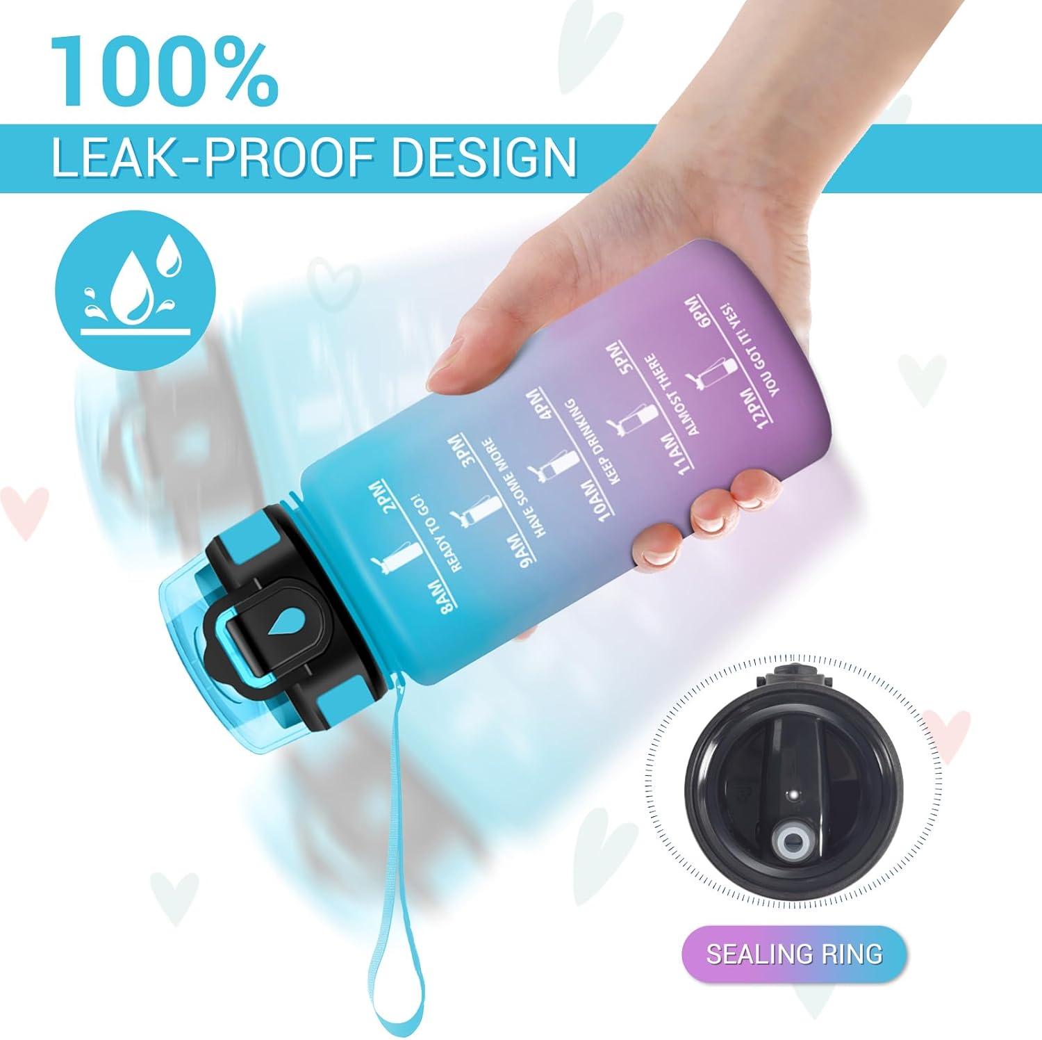 image:imageGourde Motivation 1L Gourde avec Paille sans BPA Bouteille deau de Motivation avec Marqueur de Temps tanche et Rutilisable Bouteille Rutilisable pour lcole Sport Bureau Yoga Camping17oz500ml Paille Bleu Violet