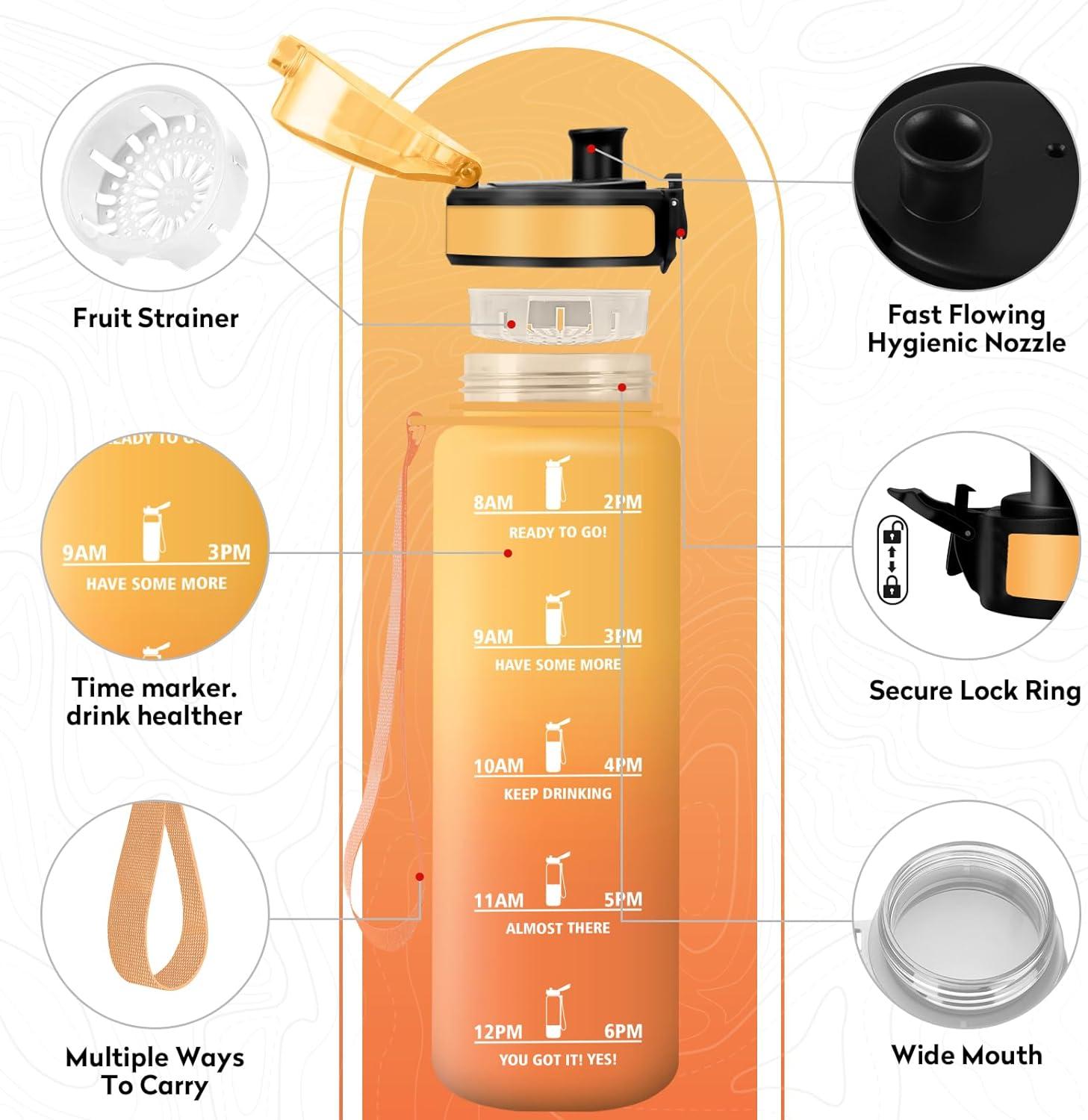 image:imageKollyKolla Gourde 1L Bouteille Motivation tanche avec Filtre sans BPA Bouteille Sport avec Marqueur de Temps Gourde Rutilisable pour Adulte lcole Sport Bureau Yoga Camping500ml Jaune Ambre Orange