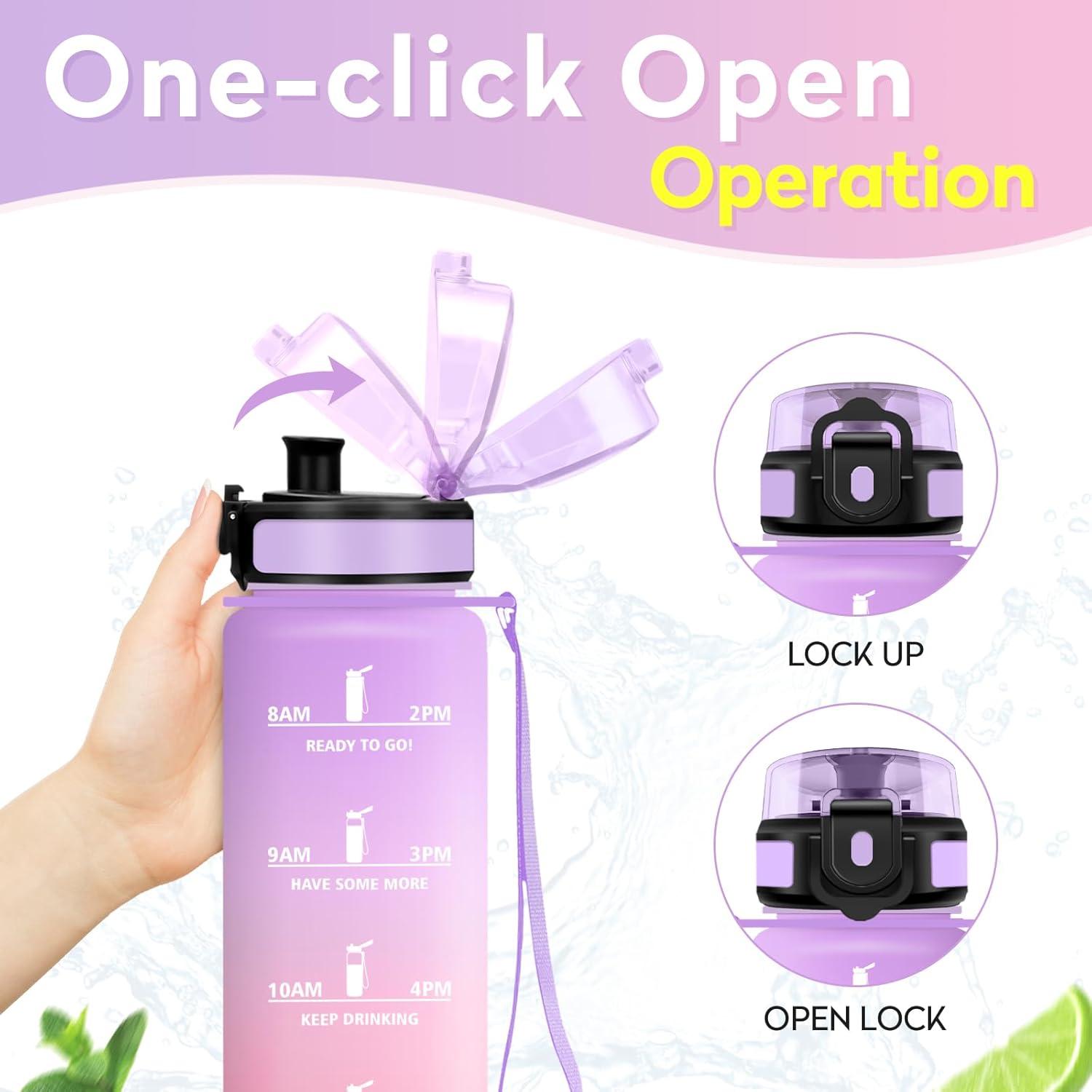 image:imageKollyKolla Gourde 1L Bouteille Motivation tanche avec Filtre sans BPA Bouteille Sport avec Marqueur de Temps Gourde Rutilisable pour Adulte lcole Sport Bureau Yoga Camping1000ml Violet Clair Rose Clair