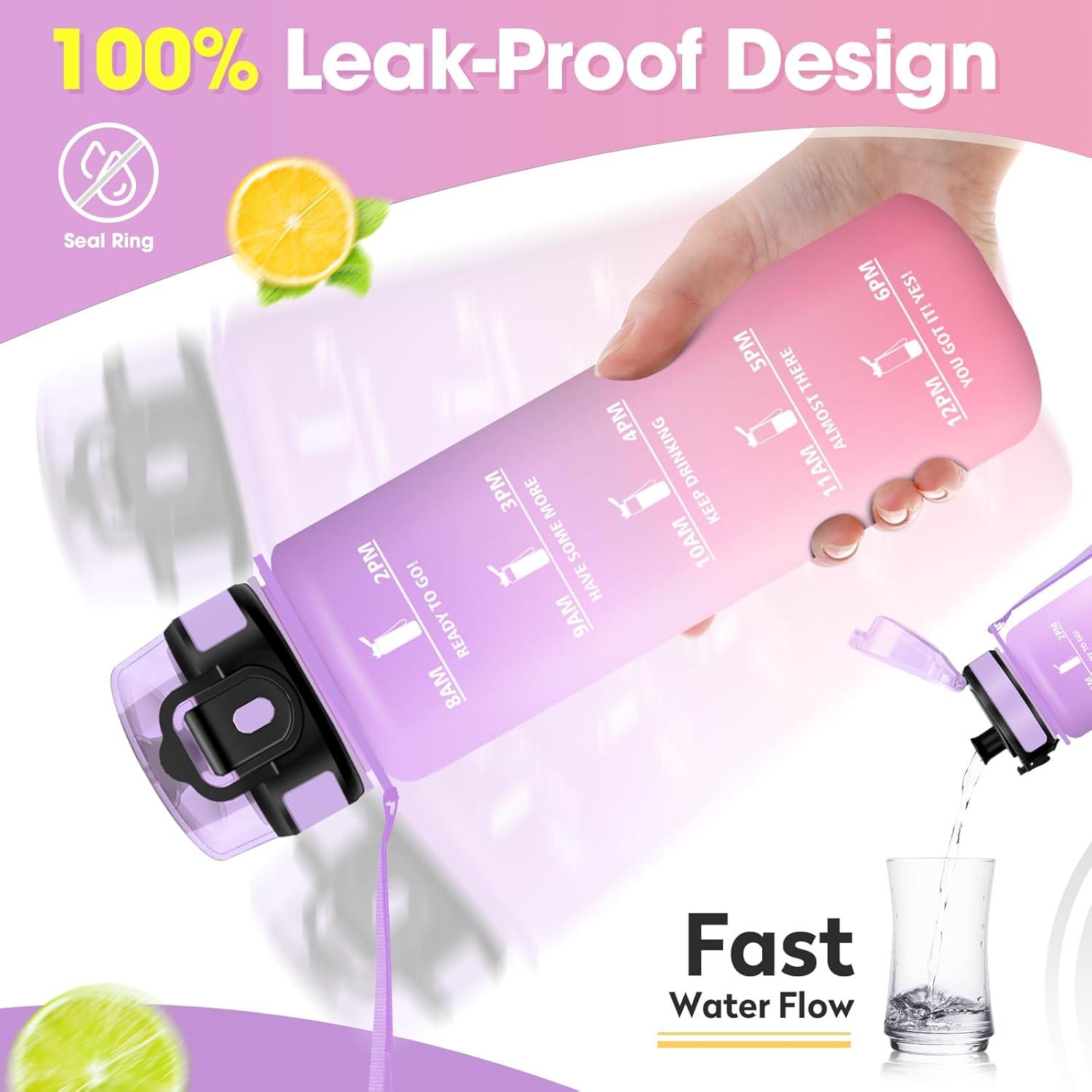 image:imageKollyKolla Gourde 1L Bouteille Motivation tanche avec Filtre sans BPA Bouteille Sport avec Marqueur de Temps Gourde Rutilisable pour Adulte lcole Sport Bureau Yoga Camping500ml Violet Clair Rose Clair