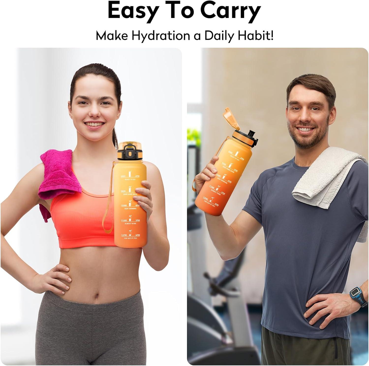 image:imageKollyKolla Gourde 1L Bouteille Motivation tanche avec Filtre sans BPA Bouteille Sport avec Marqueur de Temps Gourde Rutilisable pour Adulte lcole Sport Bureau Yoga Camping1500ml Jaune Ambre Orange