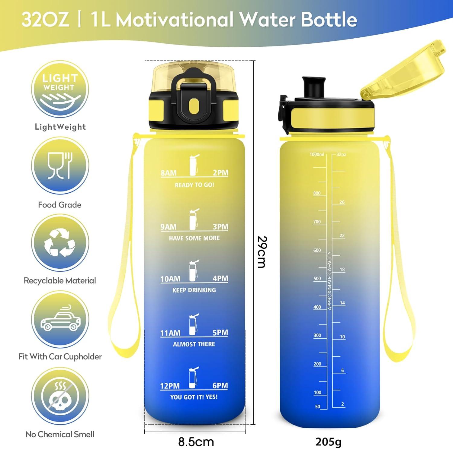 image:imageKollyKolla Gourde 1L Bouteille Motivation tanche avec Filtre sans BPA Bouteille Sport avec Marqueur de Temps Gourde Rutilisable pour Adulte lcole Sport Bureau Yoga Camping1000ml Jaune Bleu Roi