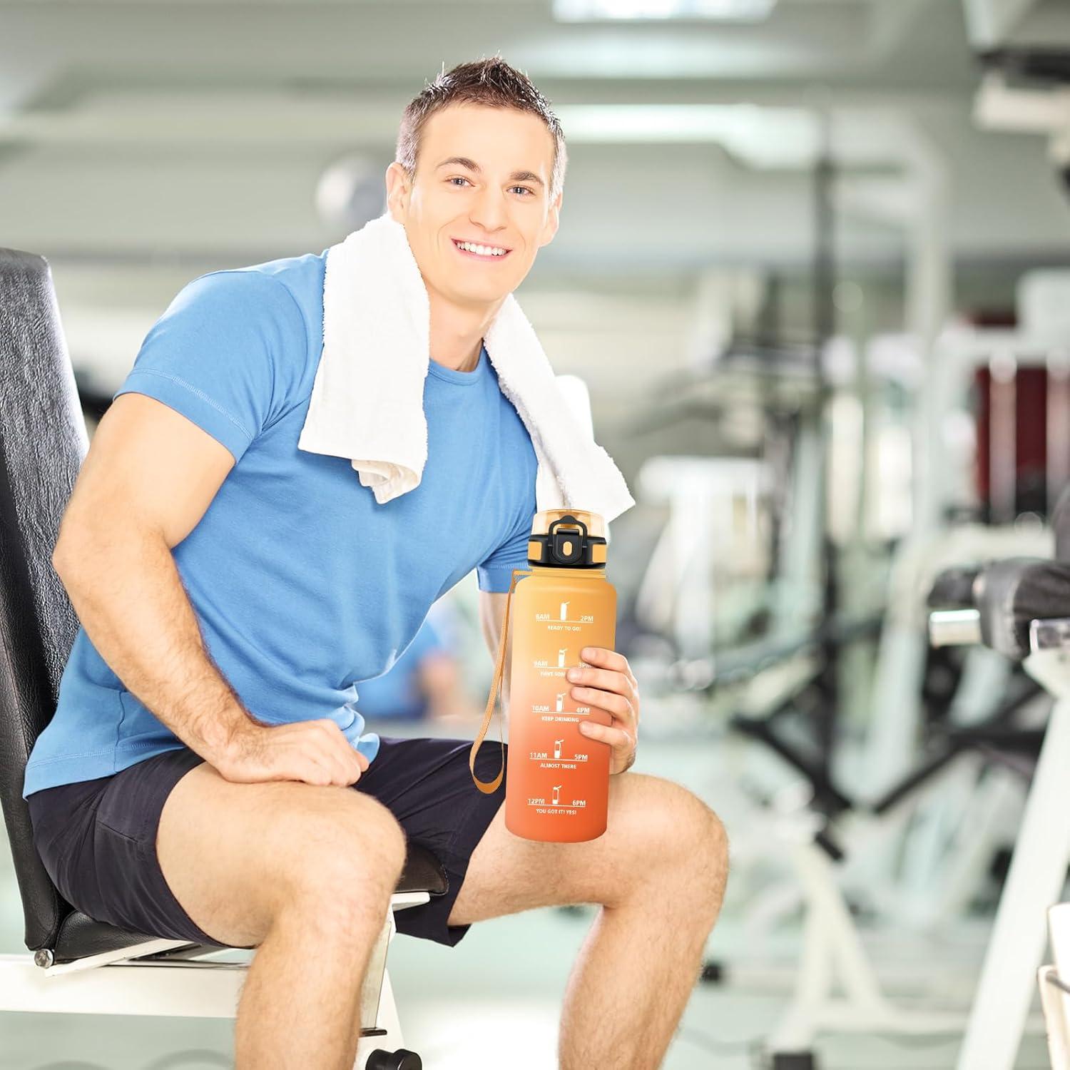 image:imageKollyKolla Gourde 1L Bouteille Motivation tanche avec Filtre sans BPA Bouteille Sport avec Marqueur de Temps Gourde Rutilisable pour Adulte lcole Sport Bureau Yoga Camping1500ml Jaune Ambre Orange
