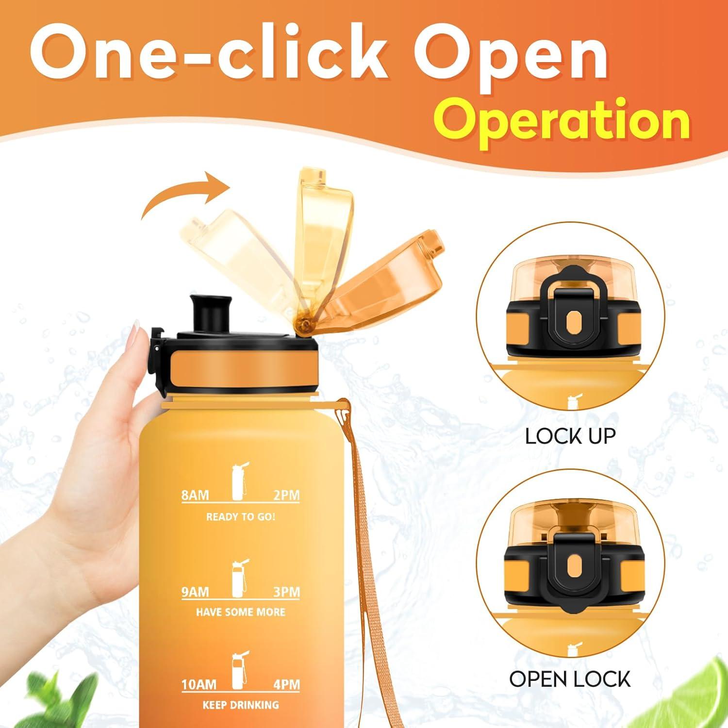 image:imageKollyKolla Gourde 1L Bouteille Motivation tanche avec Filtre sans BPA Bouteille Sport avec Marqueur de Temps Gourde Rutilisable pour Adulte lcole Sport Bureau Yoga Camping1500ml Jaune Ambre Orange
