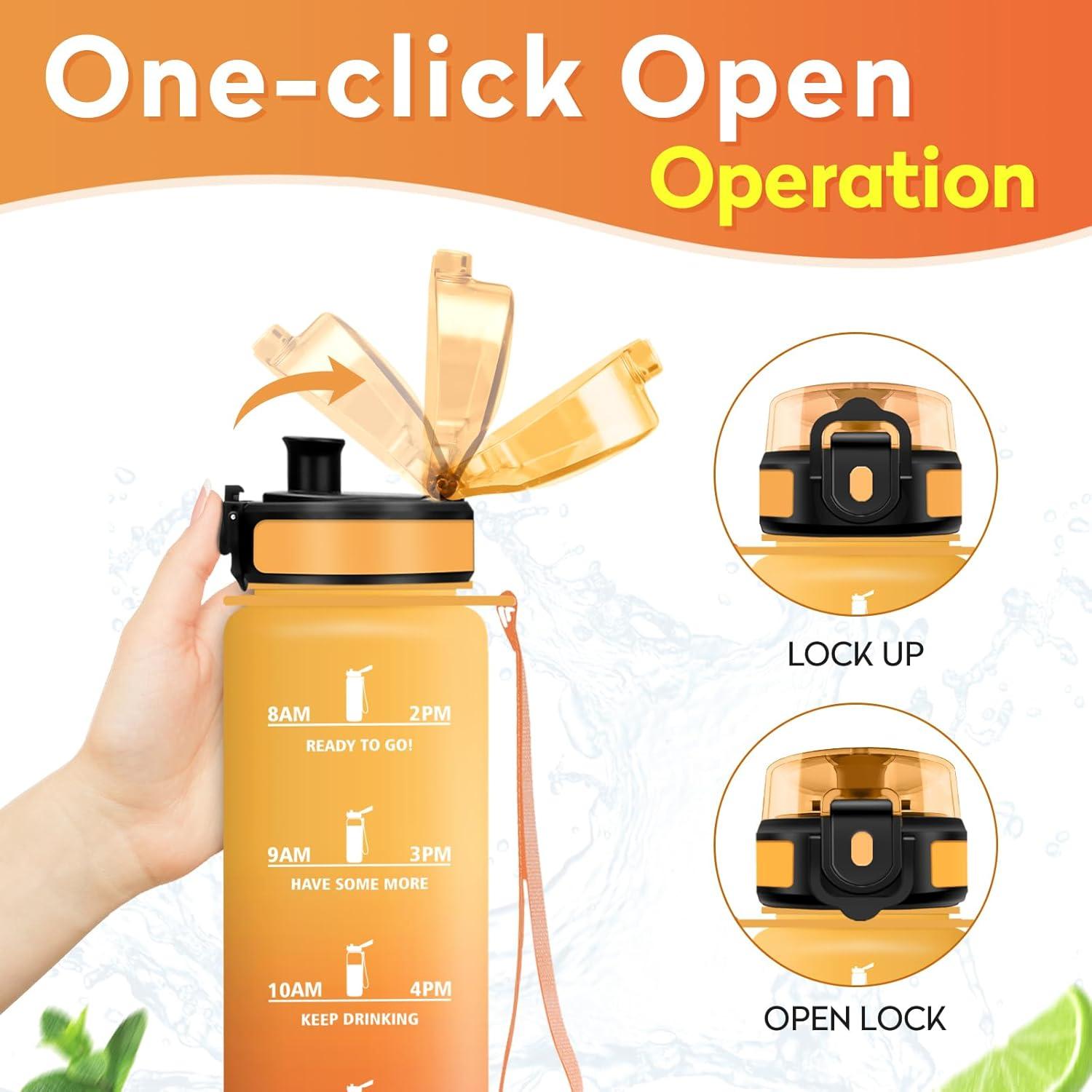 image:imageKollyKolla Gourde 1L Bouteille Motivation tanche avec Filtre sans BPA Bouteille Sport avec Marqueur de Temps Gourde Rutilisable pour Adulte lcole Sport Bureau Yoga Camping500ml Jaune Ambre Orange