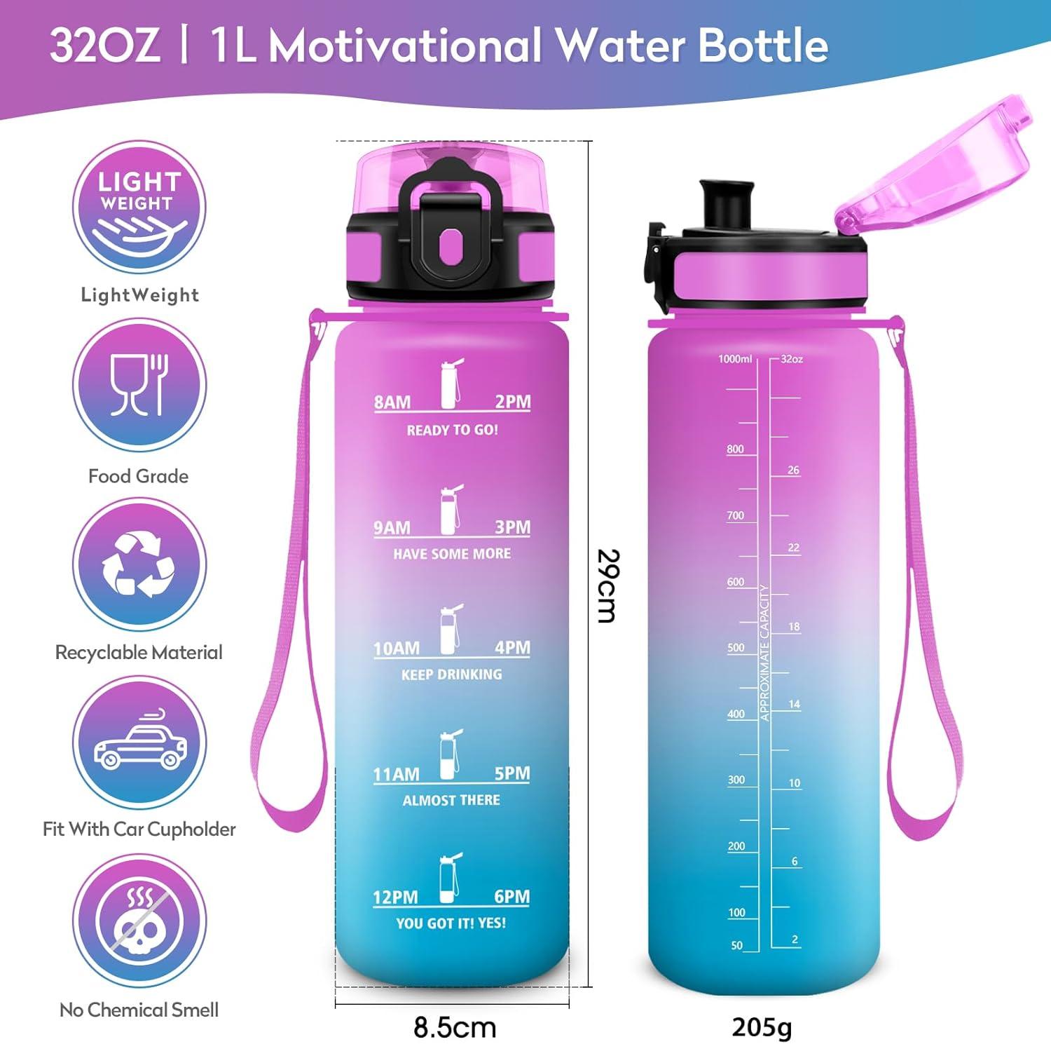 image:imageKollyKolla Gourde 1L Bouteille Motivation tanche avec Filtre sans BPA Bouteille Sport avec Marqueur de Temps Gourde Rutilisable pour Adulte lcole Sport Bureau Yoga Camping1000ml Rose Cyan