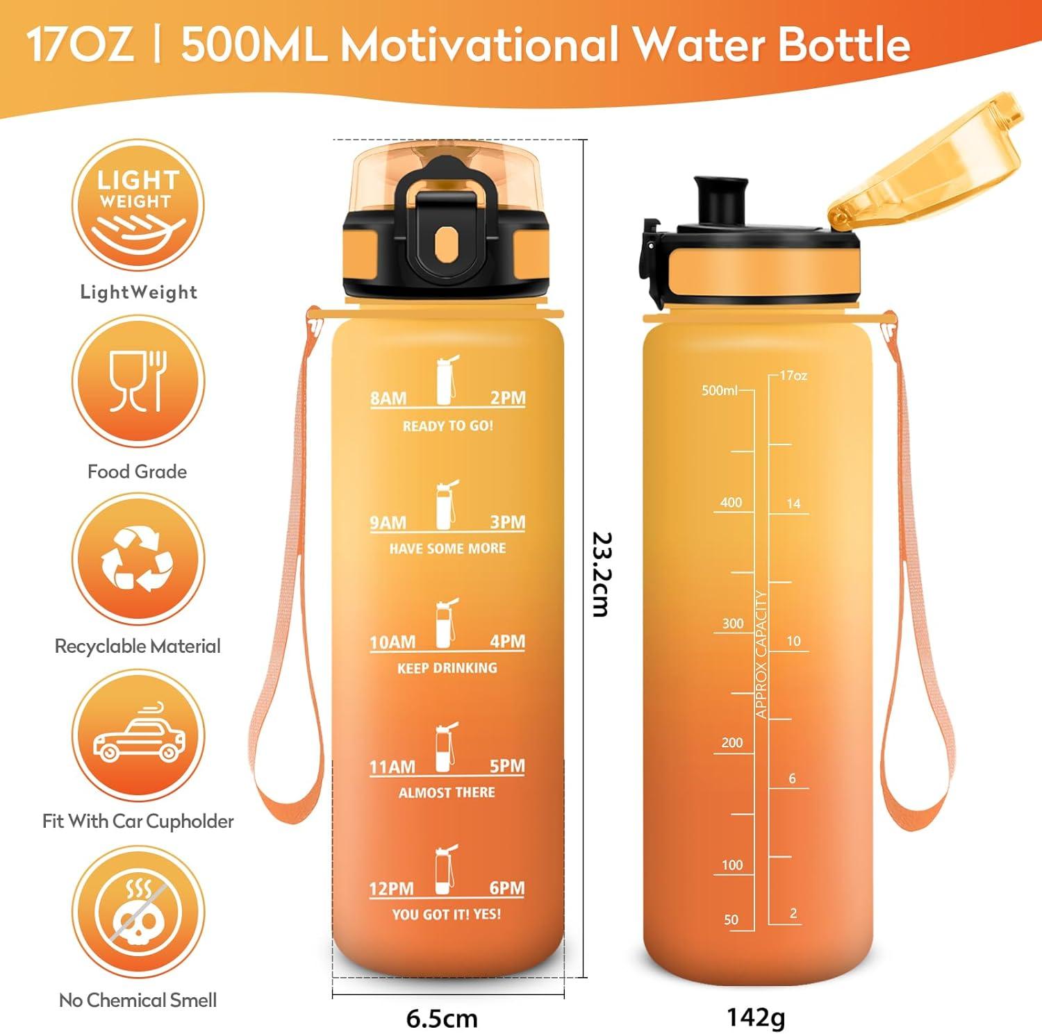 image:imageKollyKolla Gourde 1L Bouteille Motivation tanche avec Filtre sans BPA Bouteille Sport avec Marqueur de Temps Gourde Rutilisable pour Adulte lcole Sport Bureau Yoga Camping500ml Jaune Ambre Orange